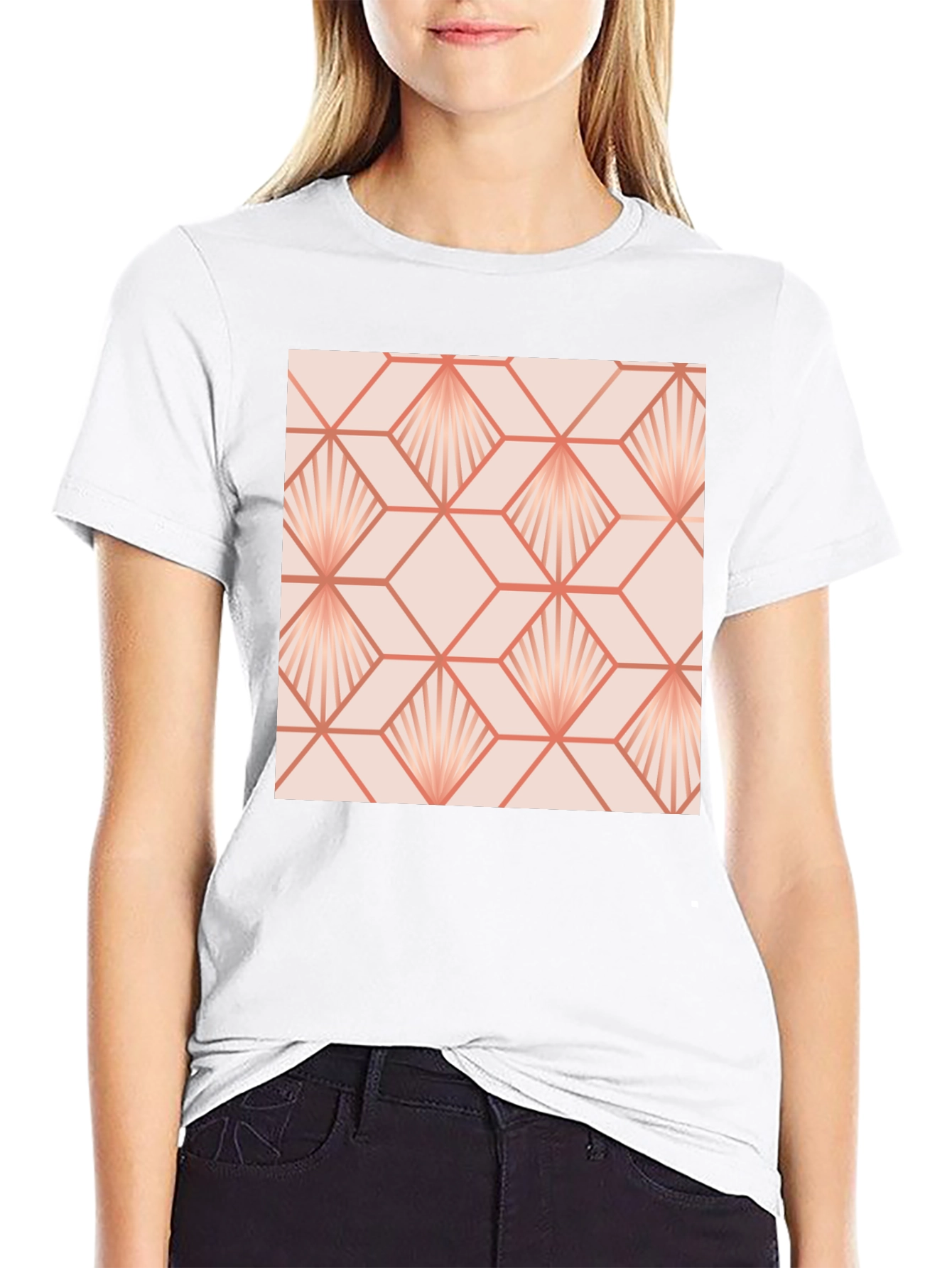 Geometric Fan Pattern Black T-Shirt