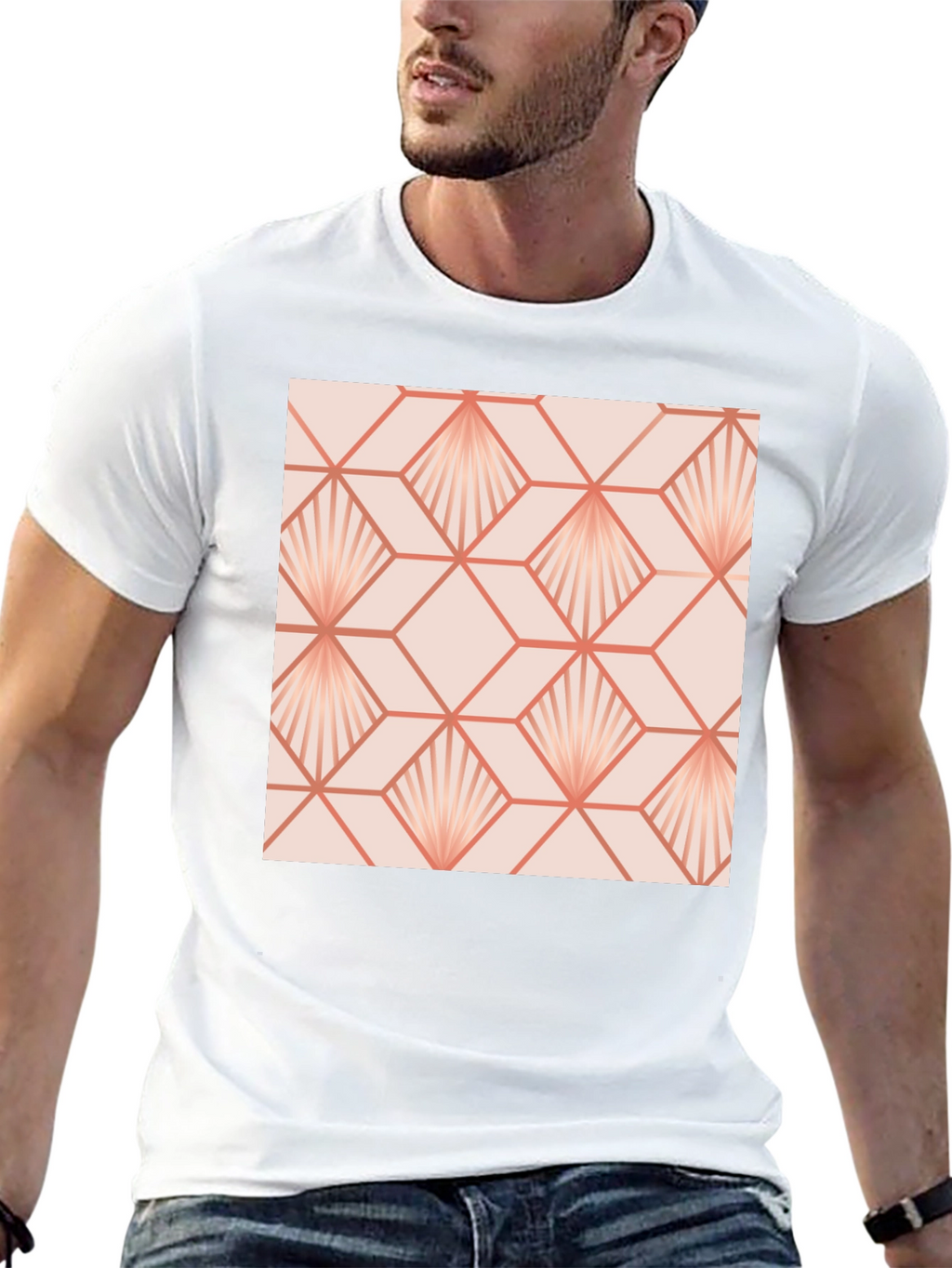 Geometric Fan Pattern Black T-Shirt