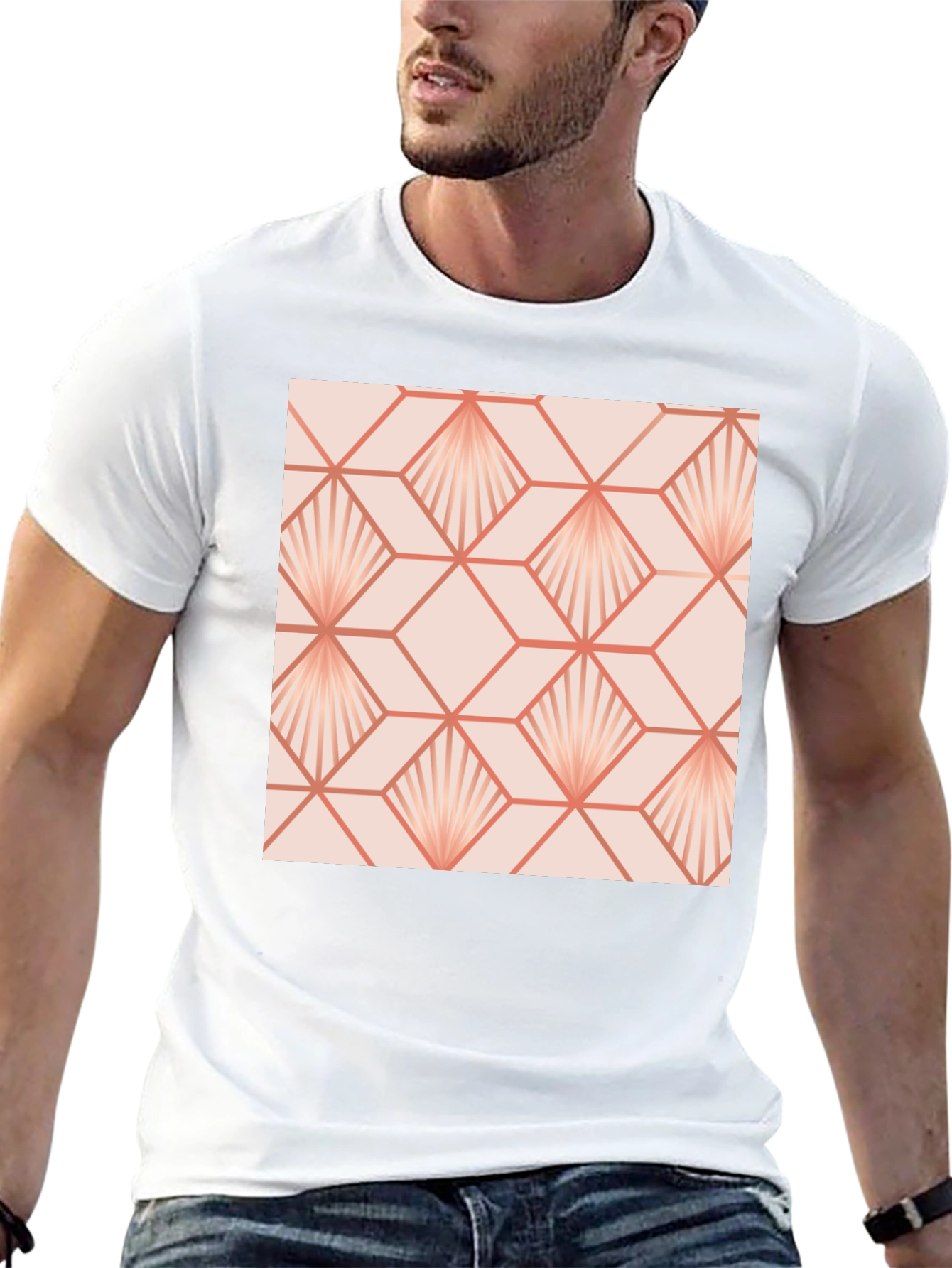 Geometric Fan Pattern Black T-Shirt