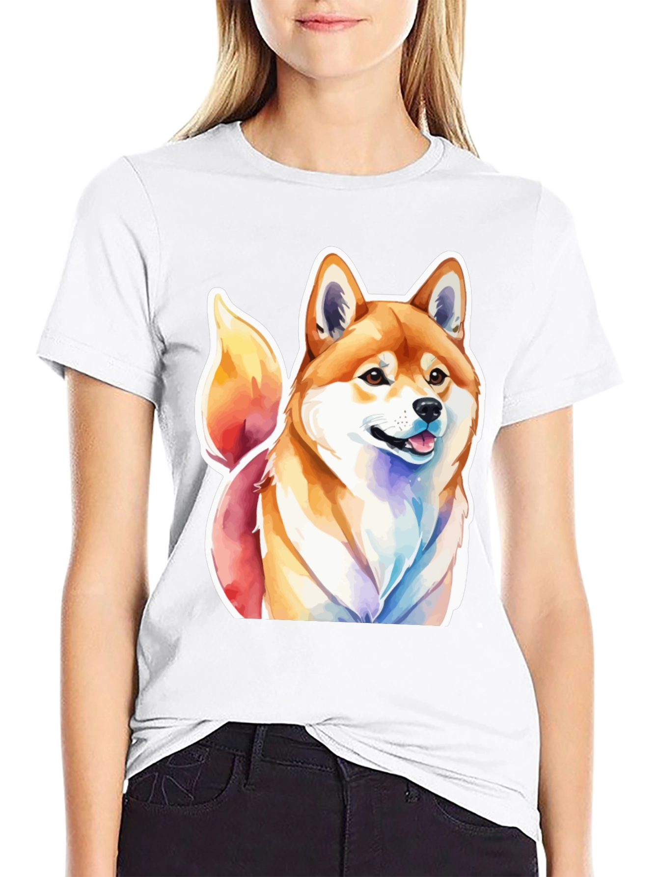 Shiba Inu Watercolor Graphic T-Shirt