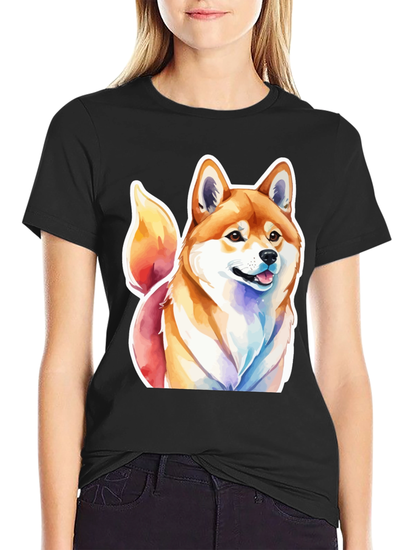 Shiba Inu Watercolor Graphic T-Shirt