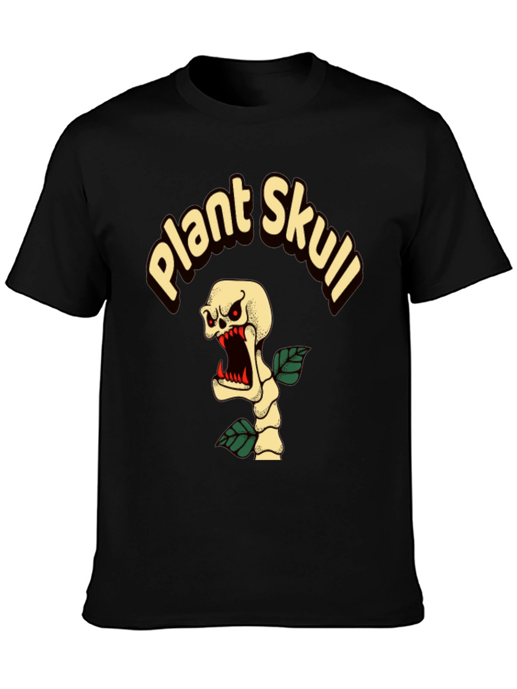Plant Skull Graphic T-Shirt - Black Cotton Tee