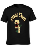 Plant Skull Graphic T-Shirt - Black Cotton Tee