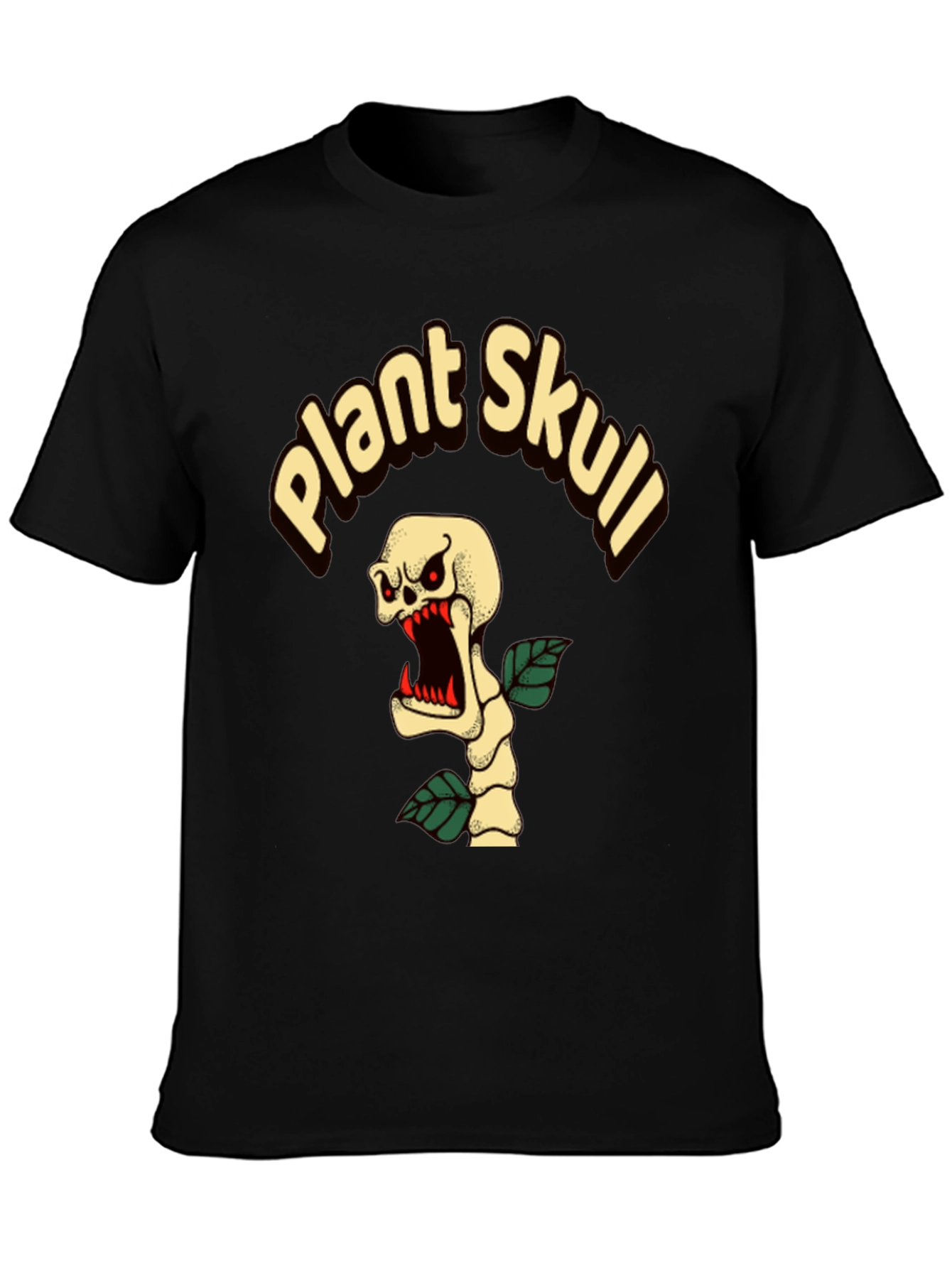 Plant Skull Graphic T-Shirt - Black Cotton Tee