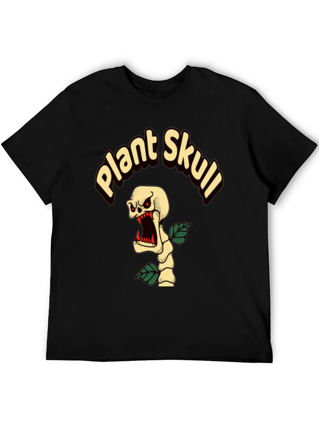 Plant Skull Graphic T-Shirt - Black Cotton Tee