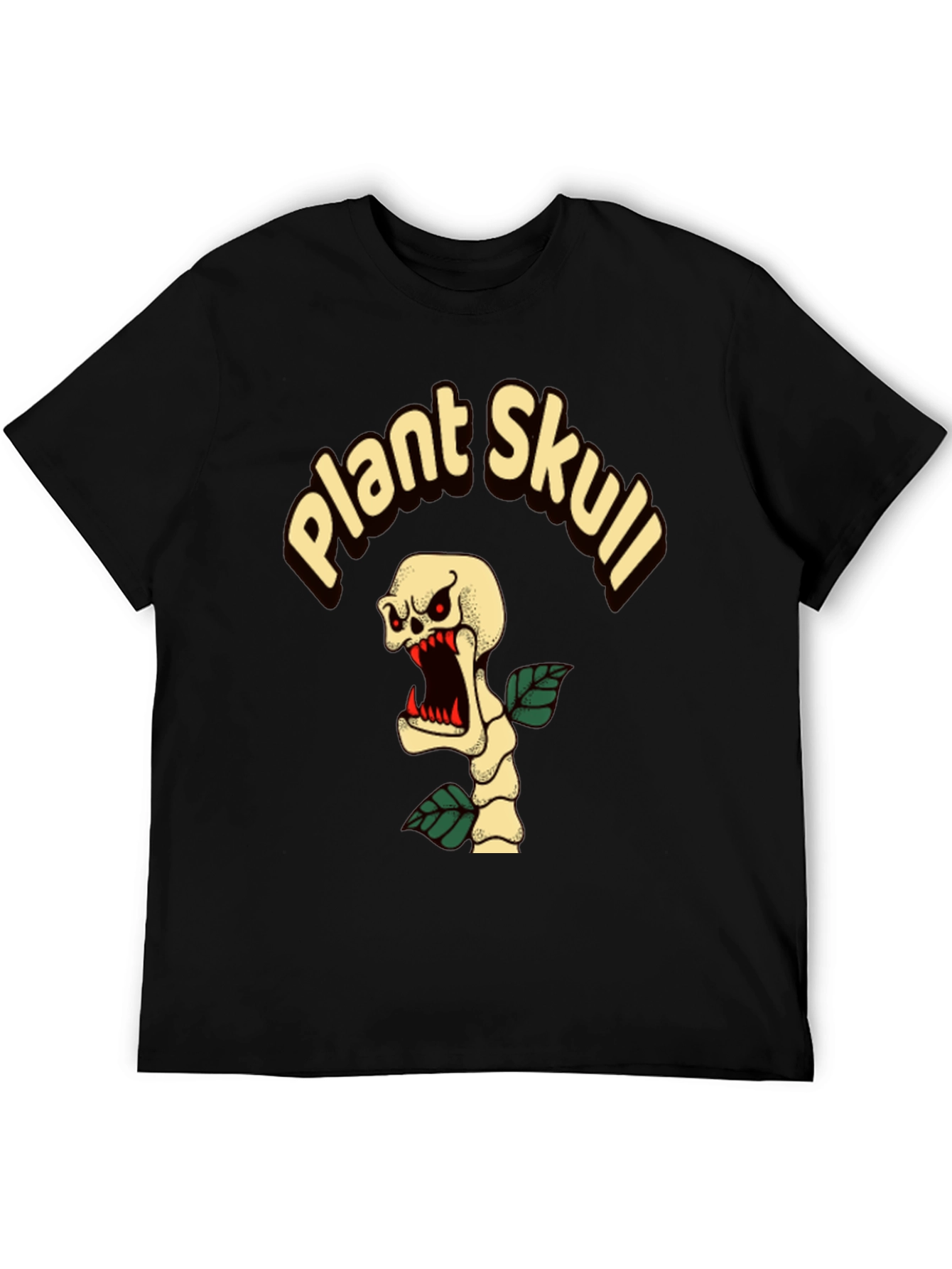 Plant Skull Graphic T-Shirt - Black Cotton Tee