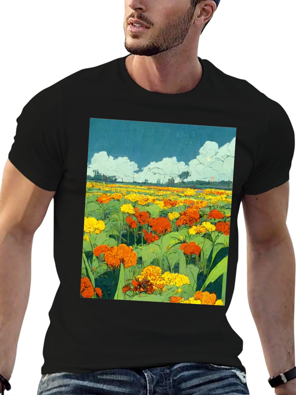 Floral Field Graphic T-Shirt - Black