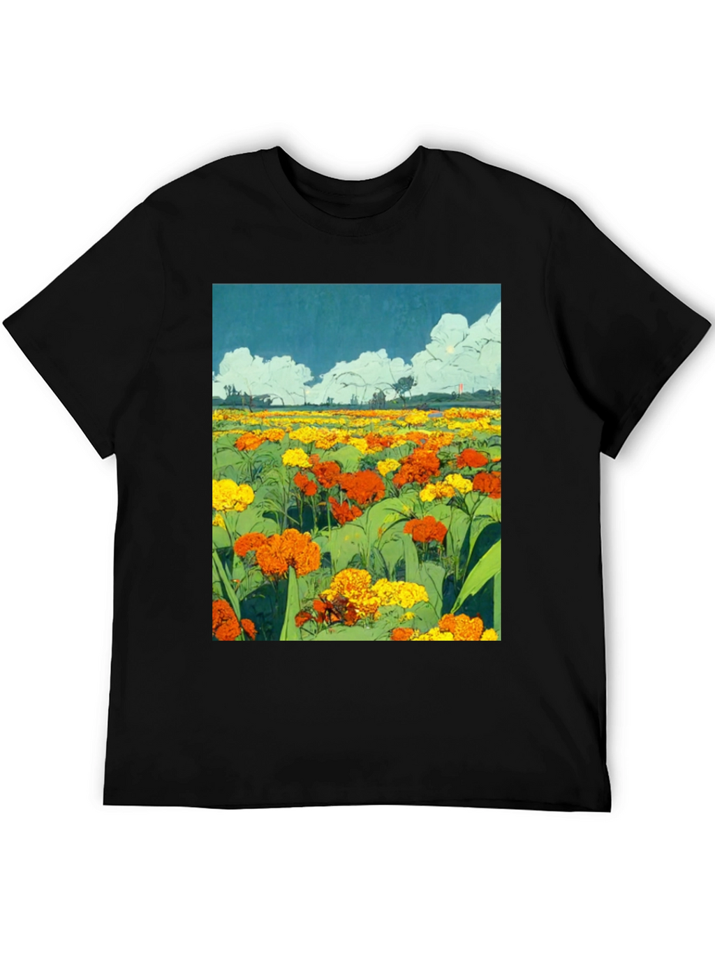 Floral Field Graphic T-Shirt - Black