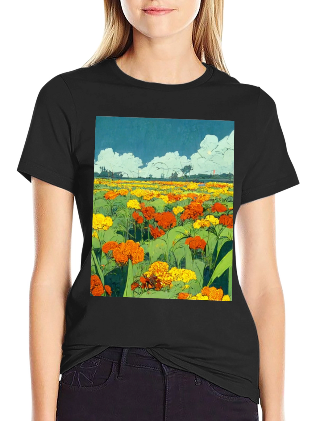 Floral Field Graphic T-Shirt - Black