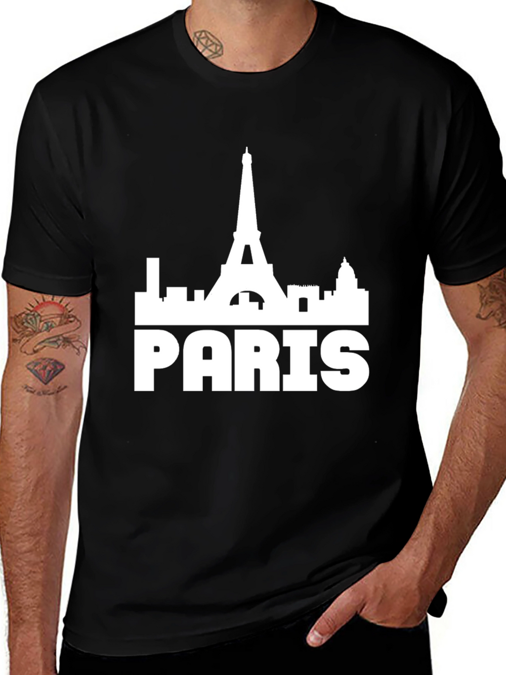 Paris Skyline Graphic Tee - Mens Black T-Shirt