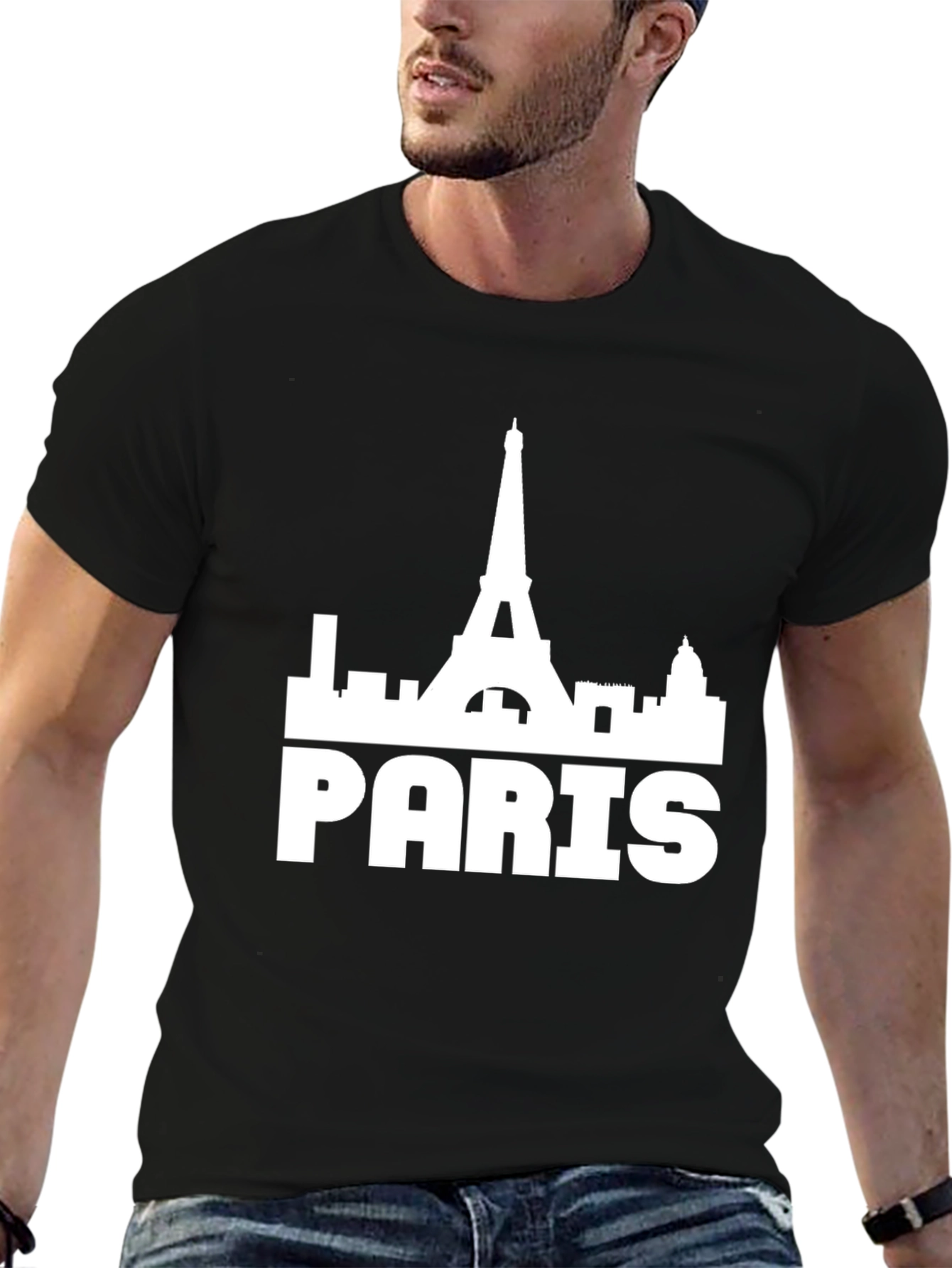 Paris Skyline Graphic Tee - Mens Black T-Shirt