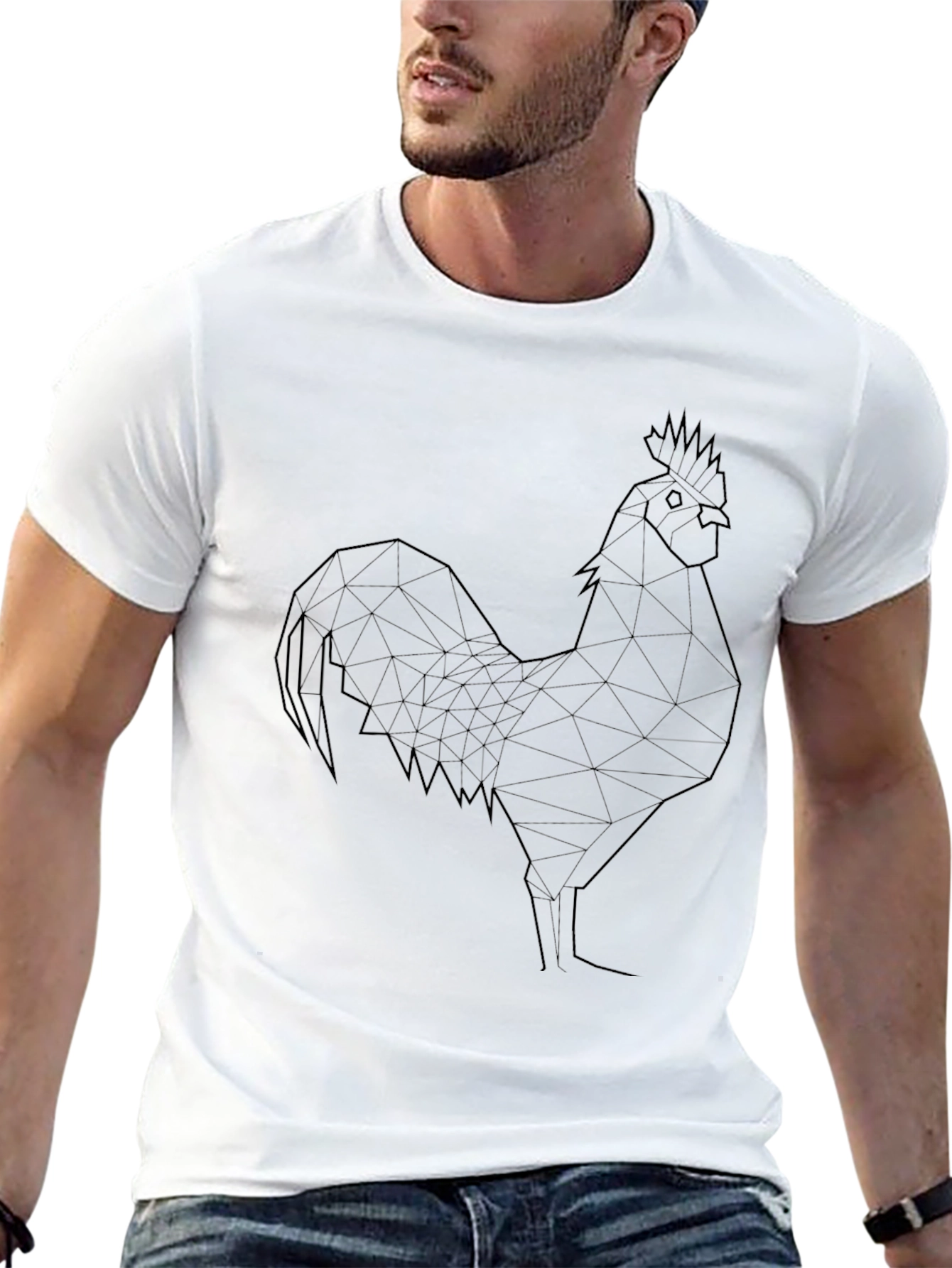 Geometric Rooster Tee - Stylish Black T-Shirt