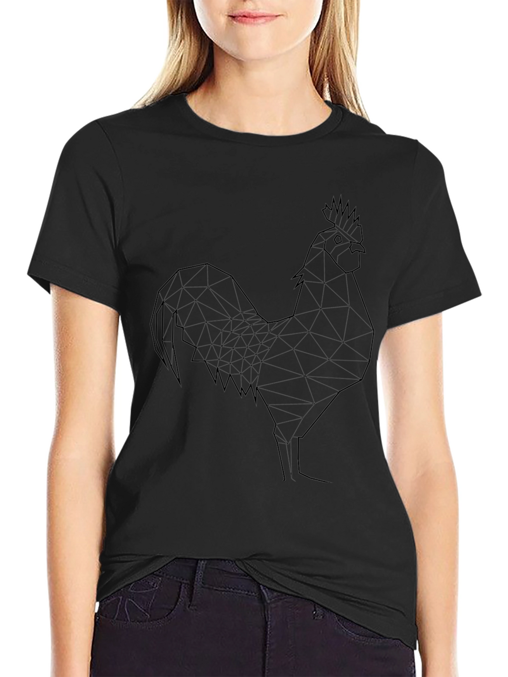 Geometric Rooster Tee - Stylish Black T-Shirt