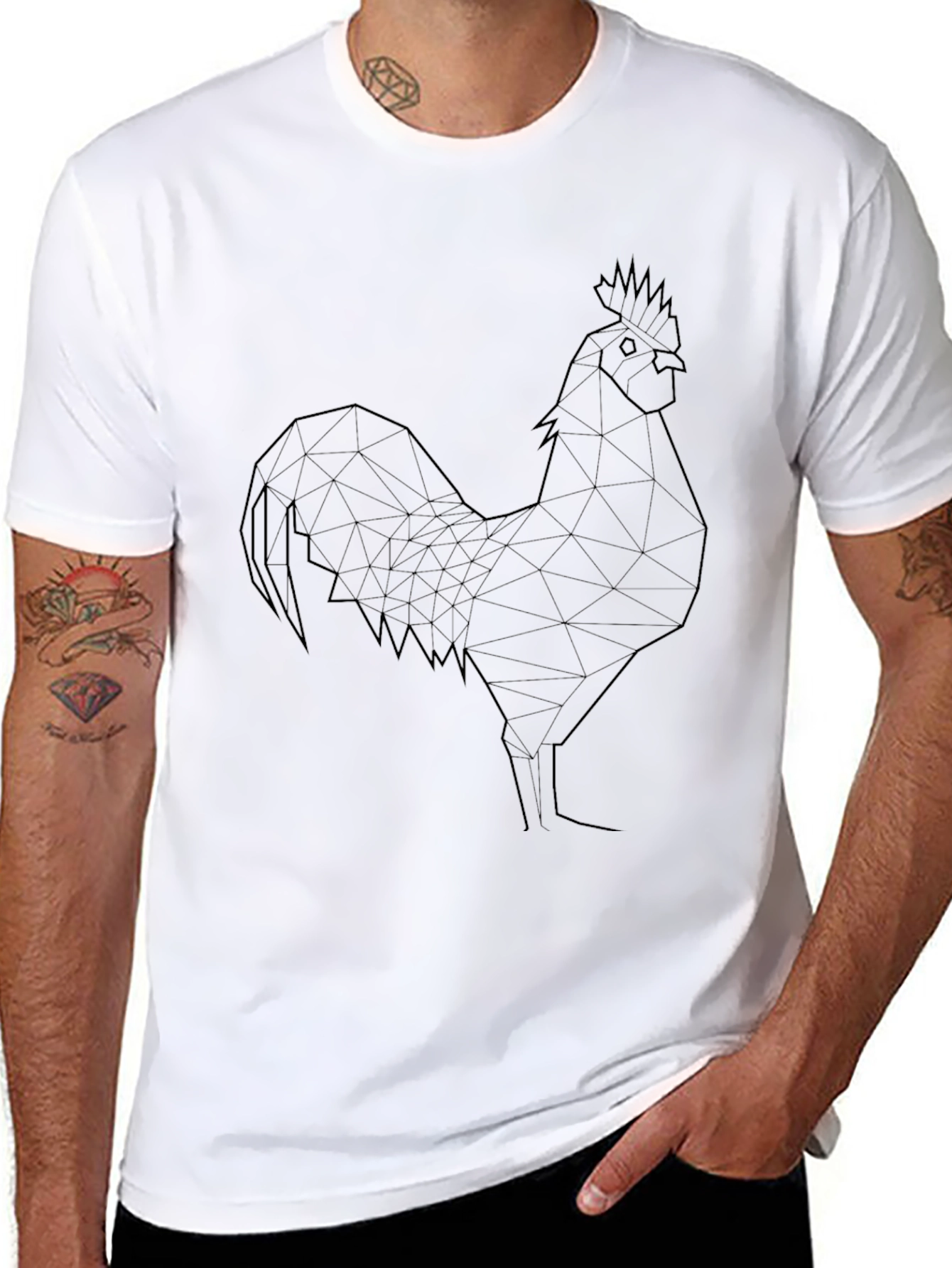Geometric Rooster Tee - Stylish Black T-Shirt