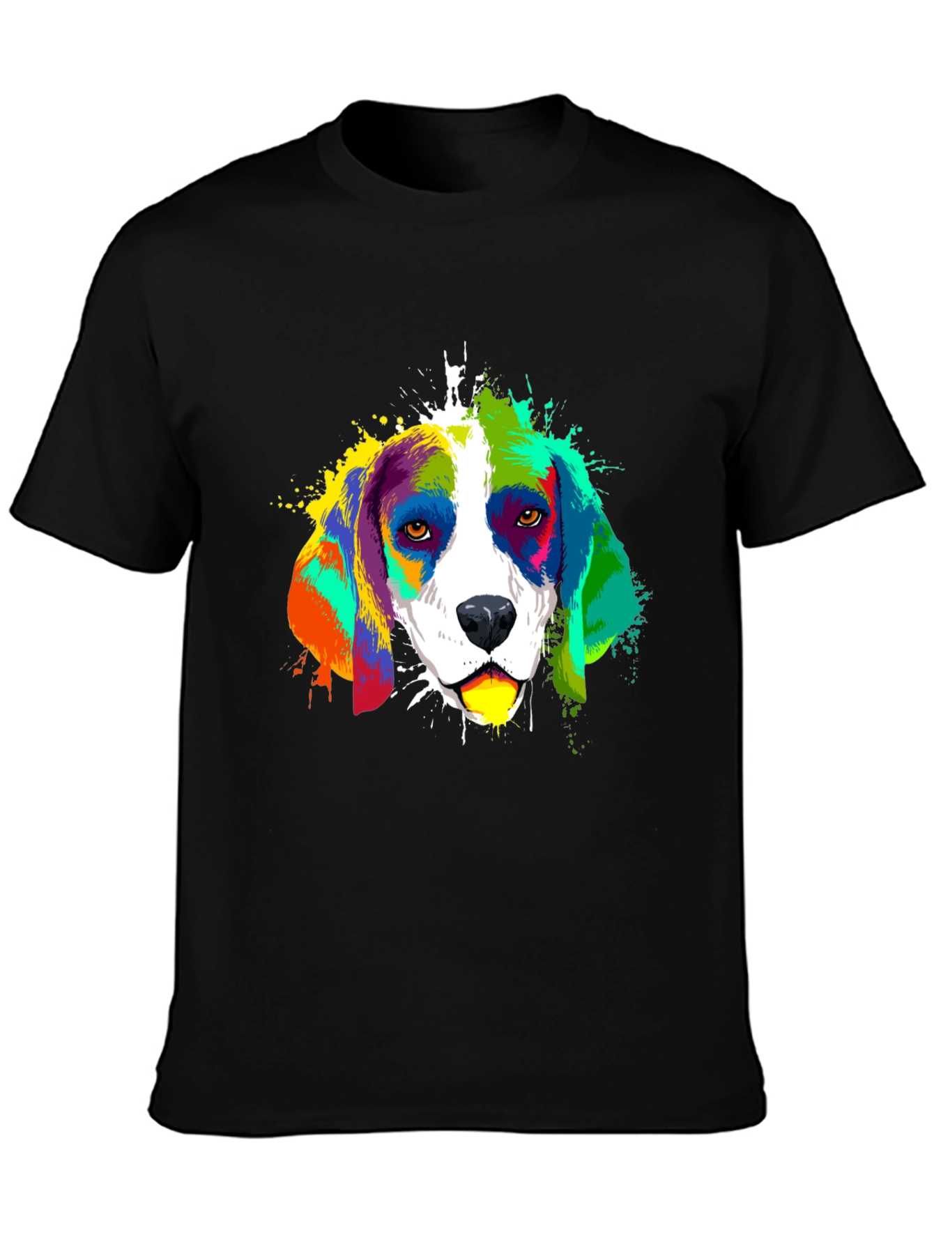 Colorful Beagle Dog Graphic Black T-Shirt
