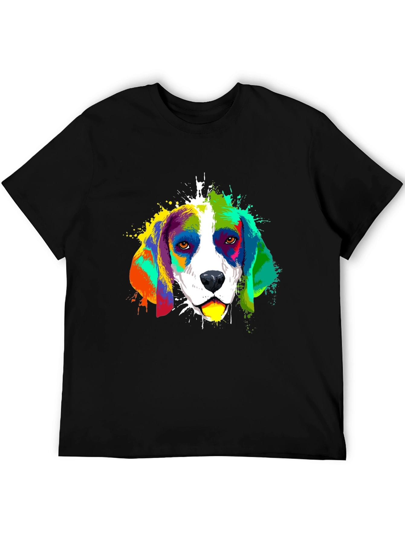 Colorful Beagle Dog Graphic Black T-Shirt