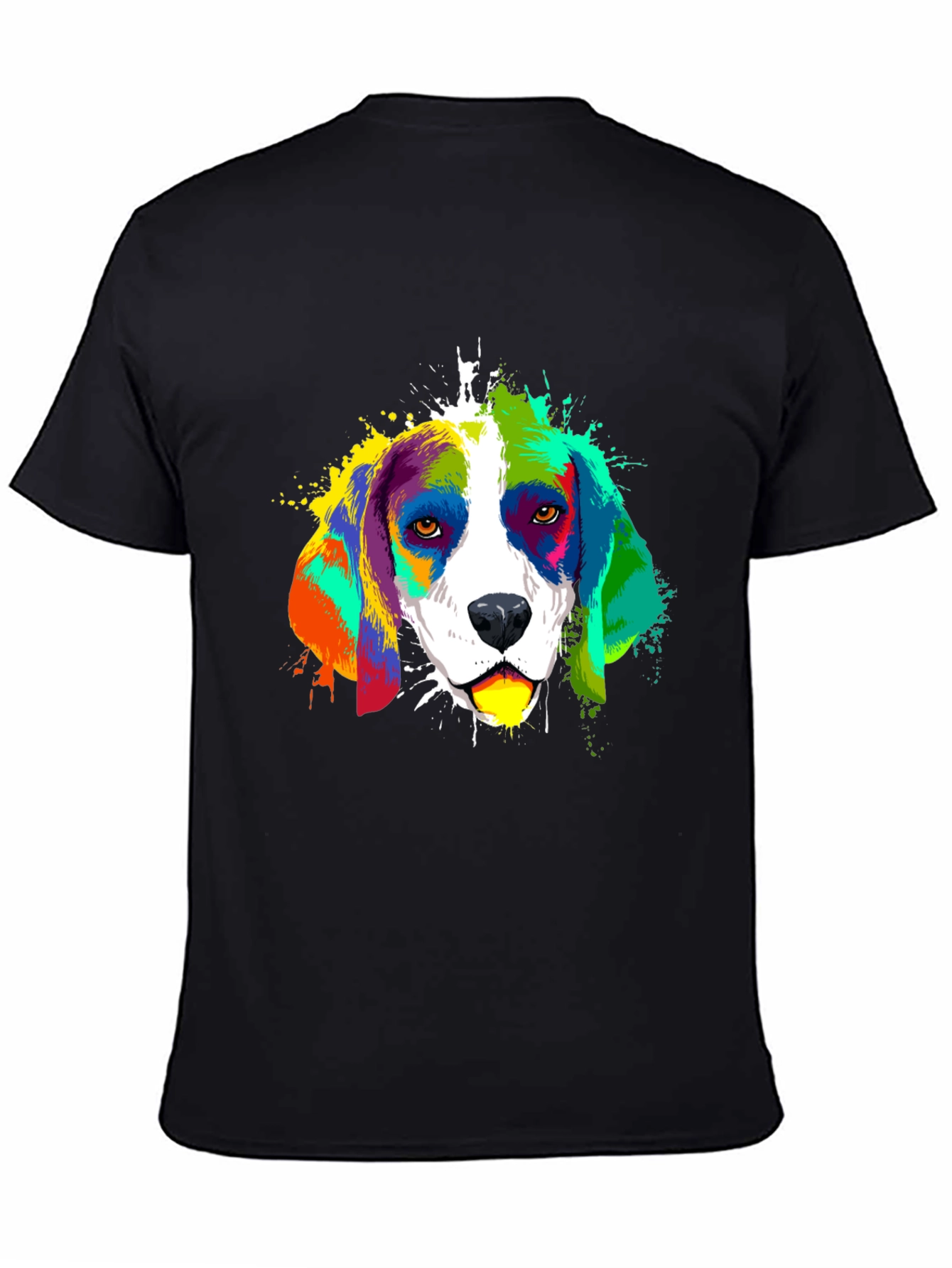 Colorful Beagle Dog Graphic Black T-Shirt