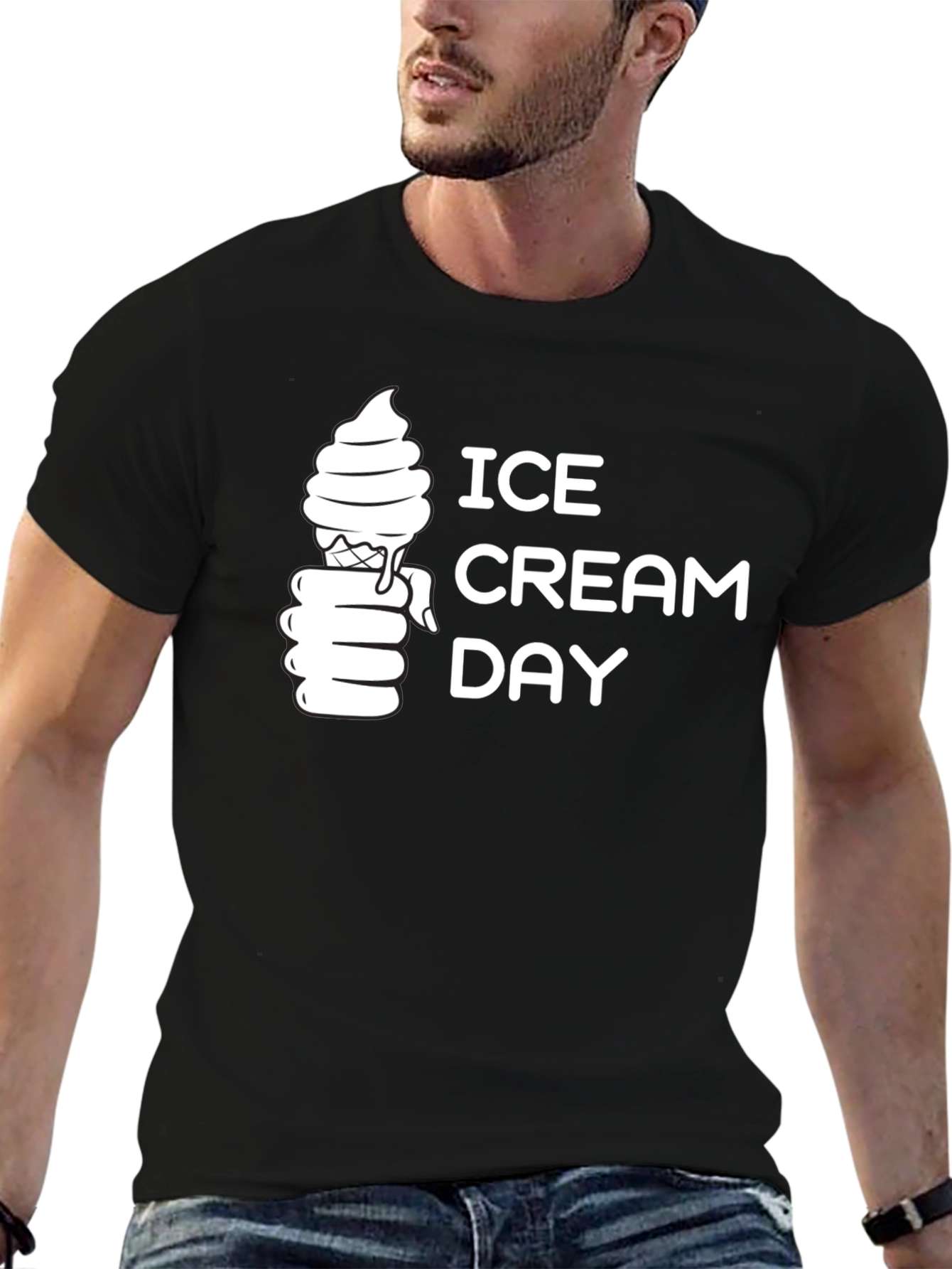 Ice Cream Day Graphic Tee - Black Cotton T-Shirt