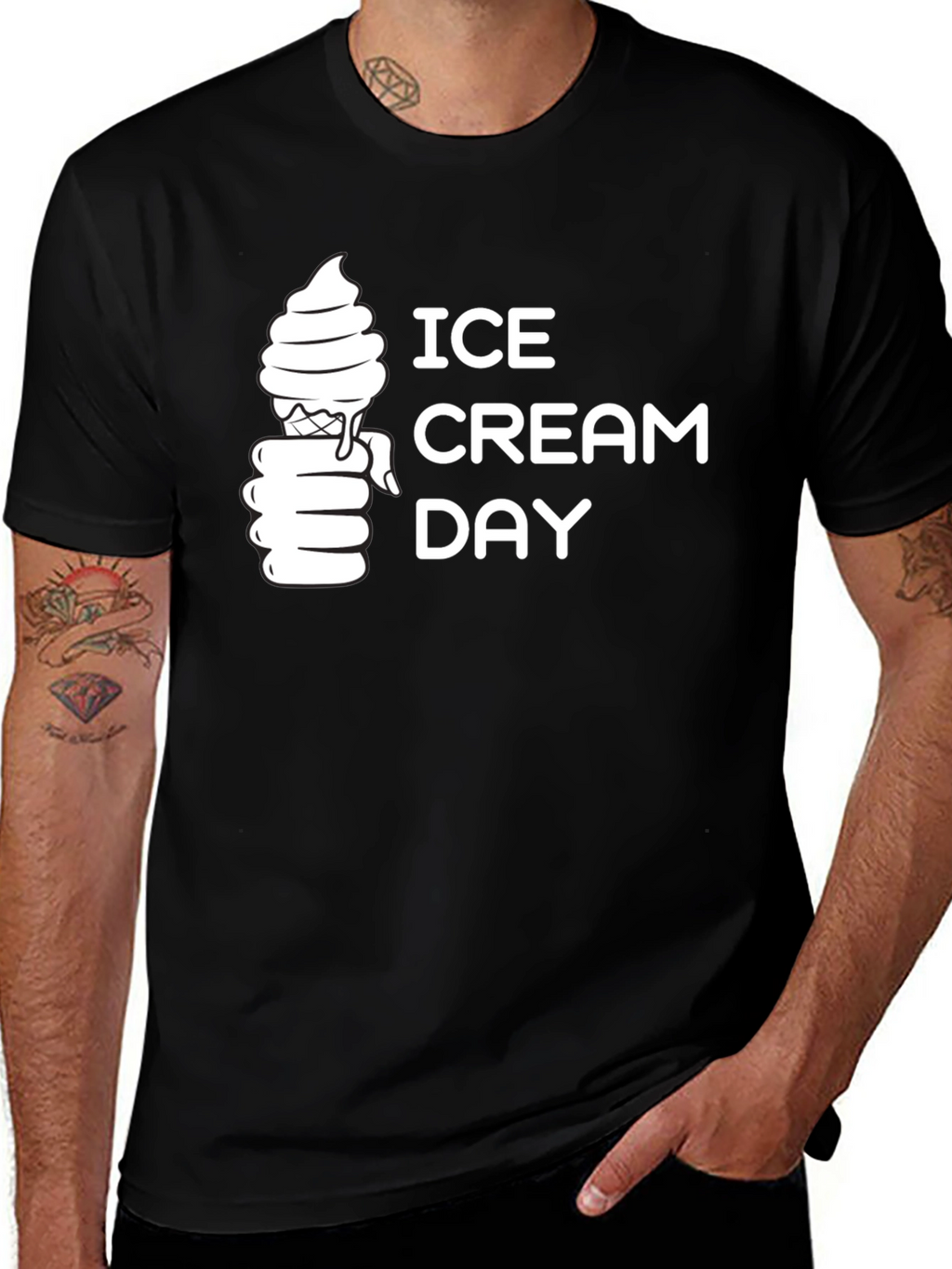 Ice Cream Day Graphic Tee - Black Cotton T-Shirt