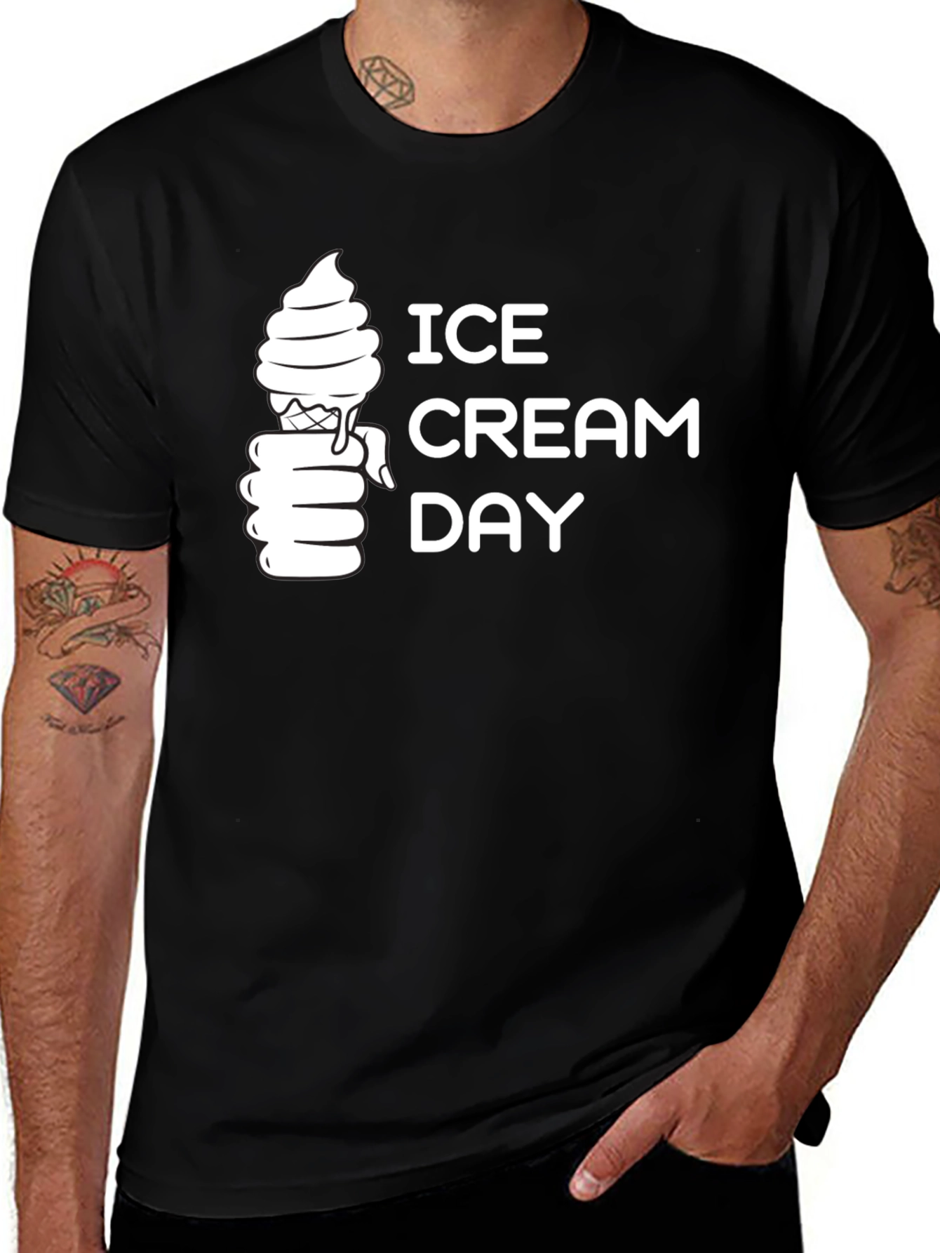 Ice Cream Day Graphic Tee - Black Cotton T-Shirt