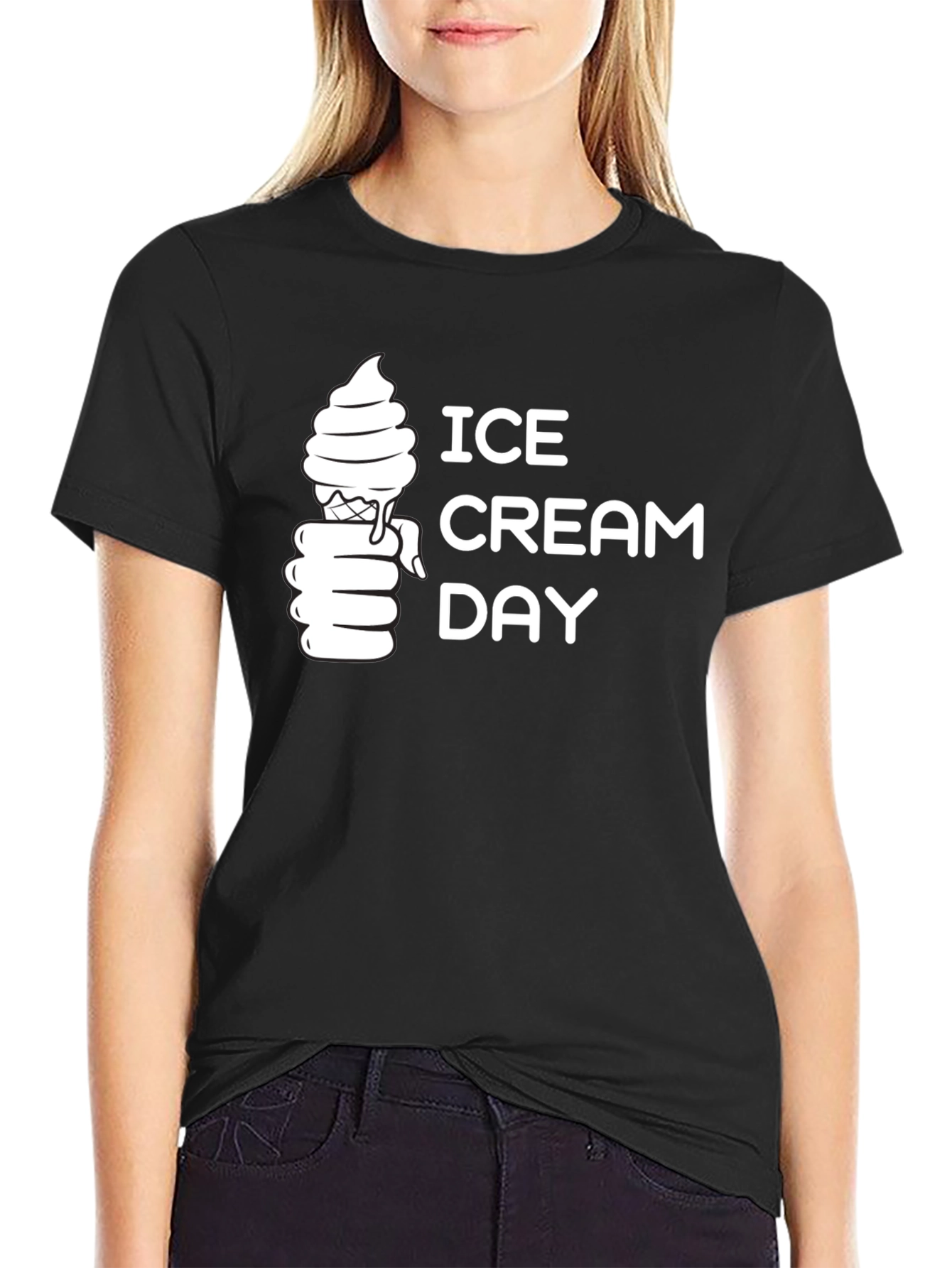 Ice Cream Day Graphic Tee - Black Cotton T-Shirt