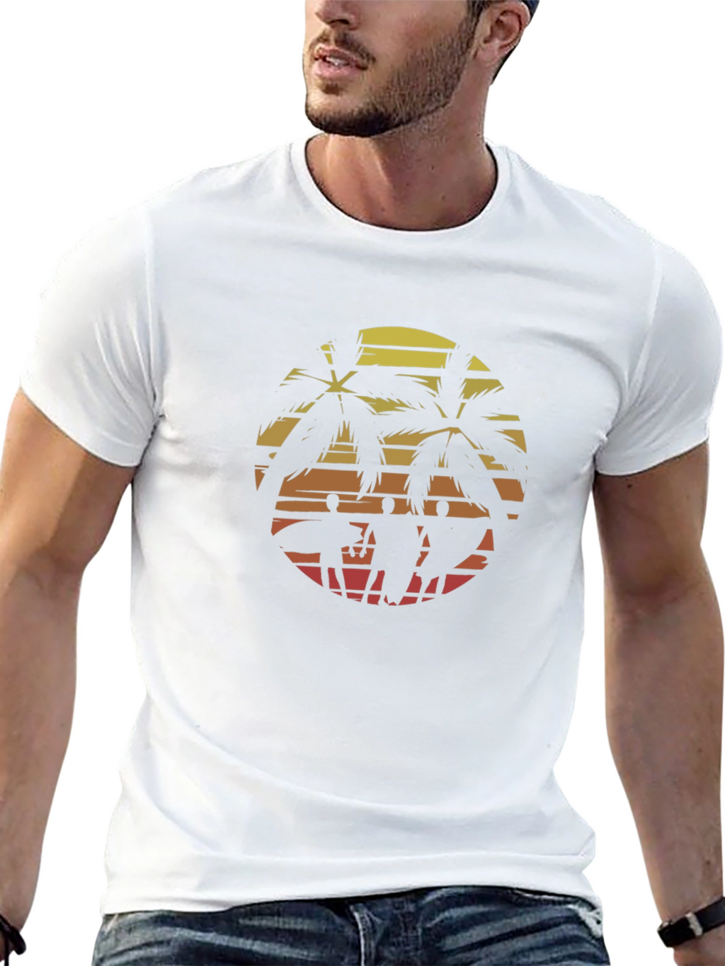 Retro Sunset Surfer Crew Graphic Tee