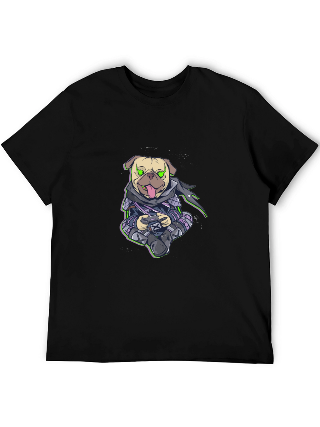 Gamer Pug Graphic T-Shirt - Black