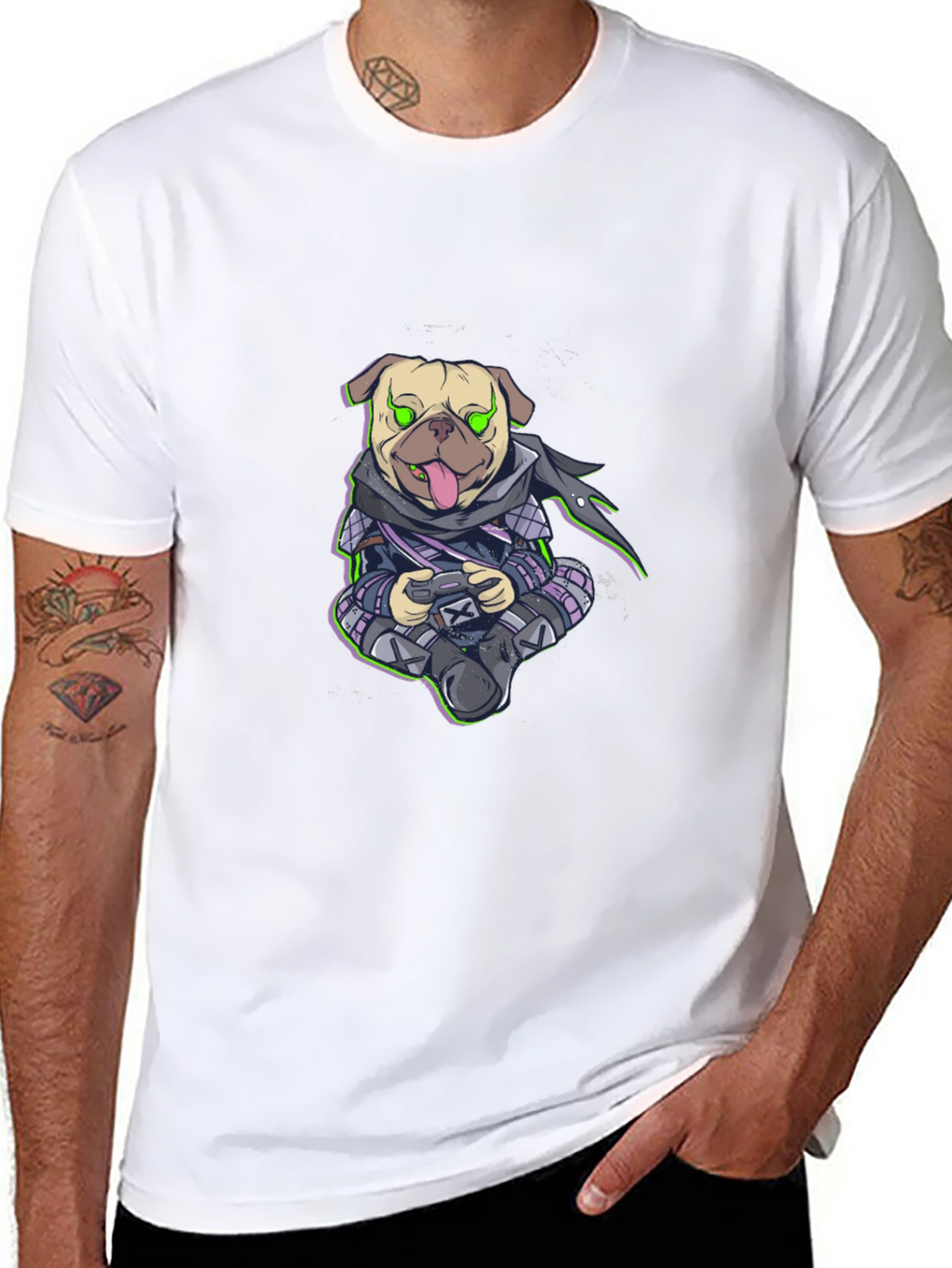 Gamer Pug Graphic T-Shirt - Black