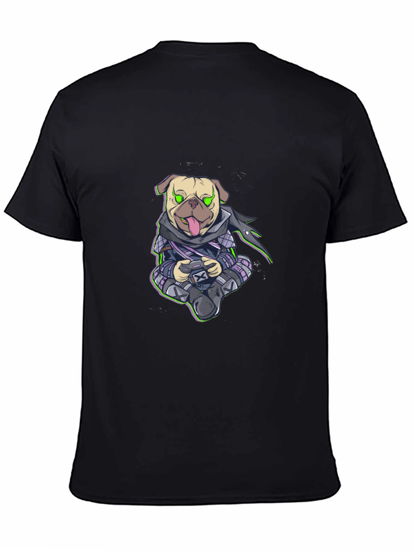 Gamer Pug Graphic T-Shirt - Black