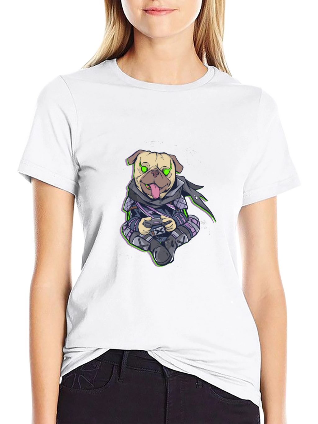 Gamer Pug Graphic T-Shirt - Black