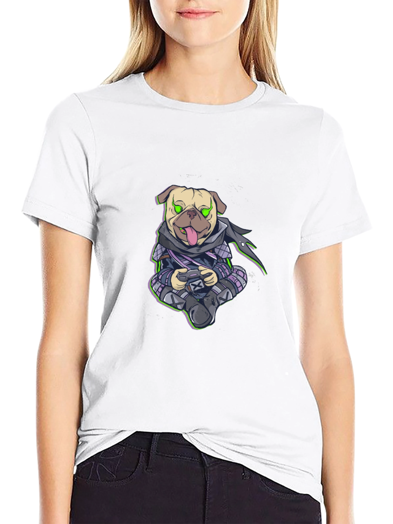 Gamer Pug Graphic T-Shirt - Black