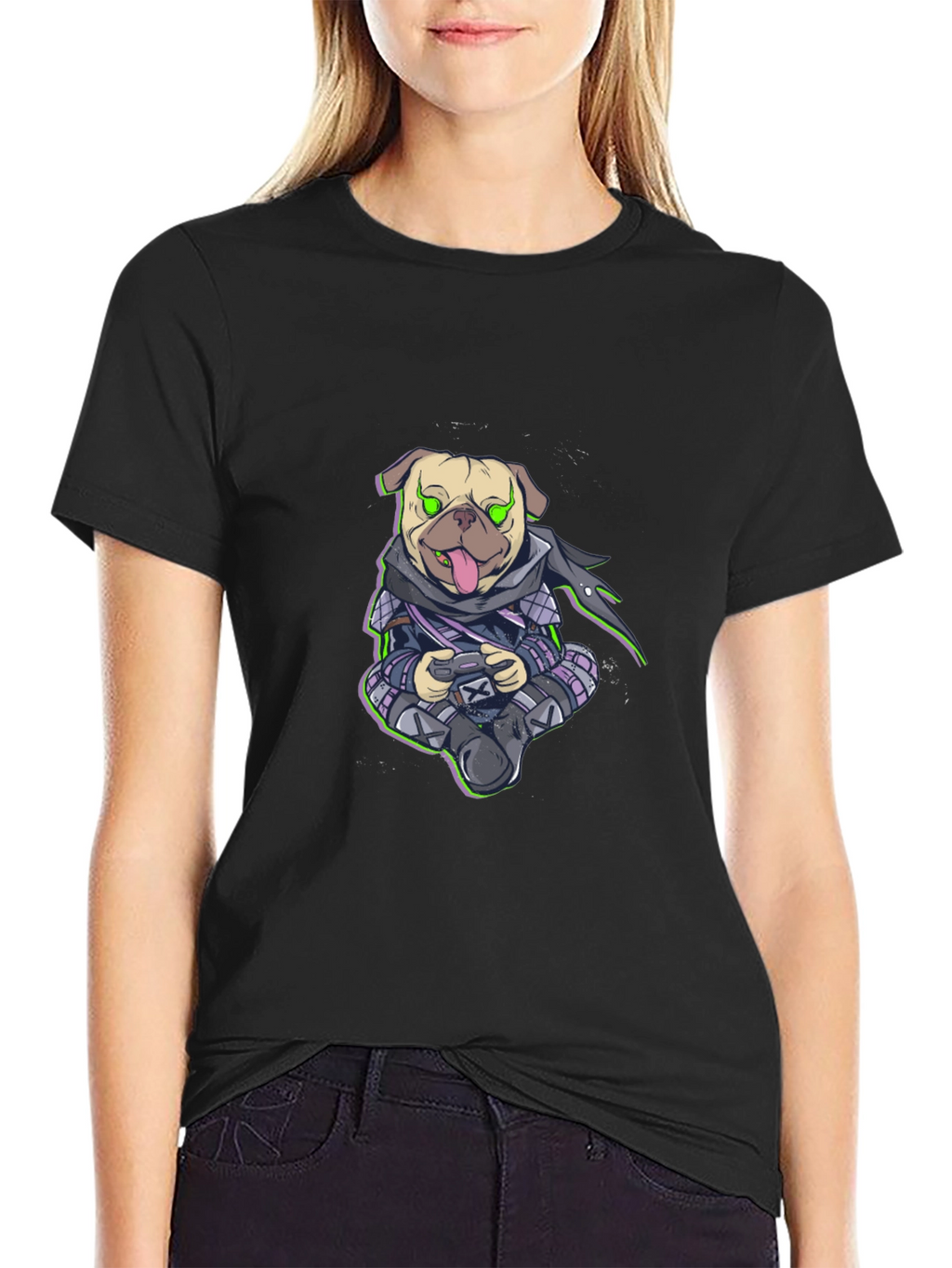 Gamer Pug Graphic T-Shirt - Black