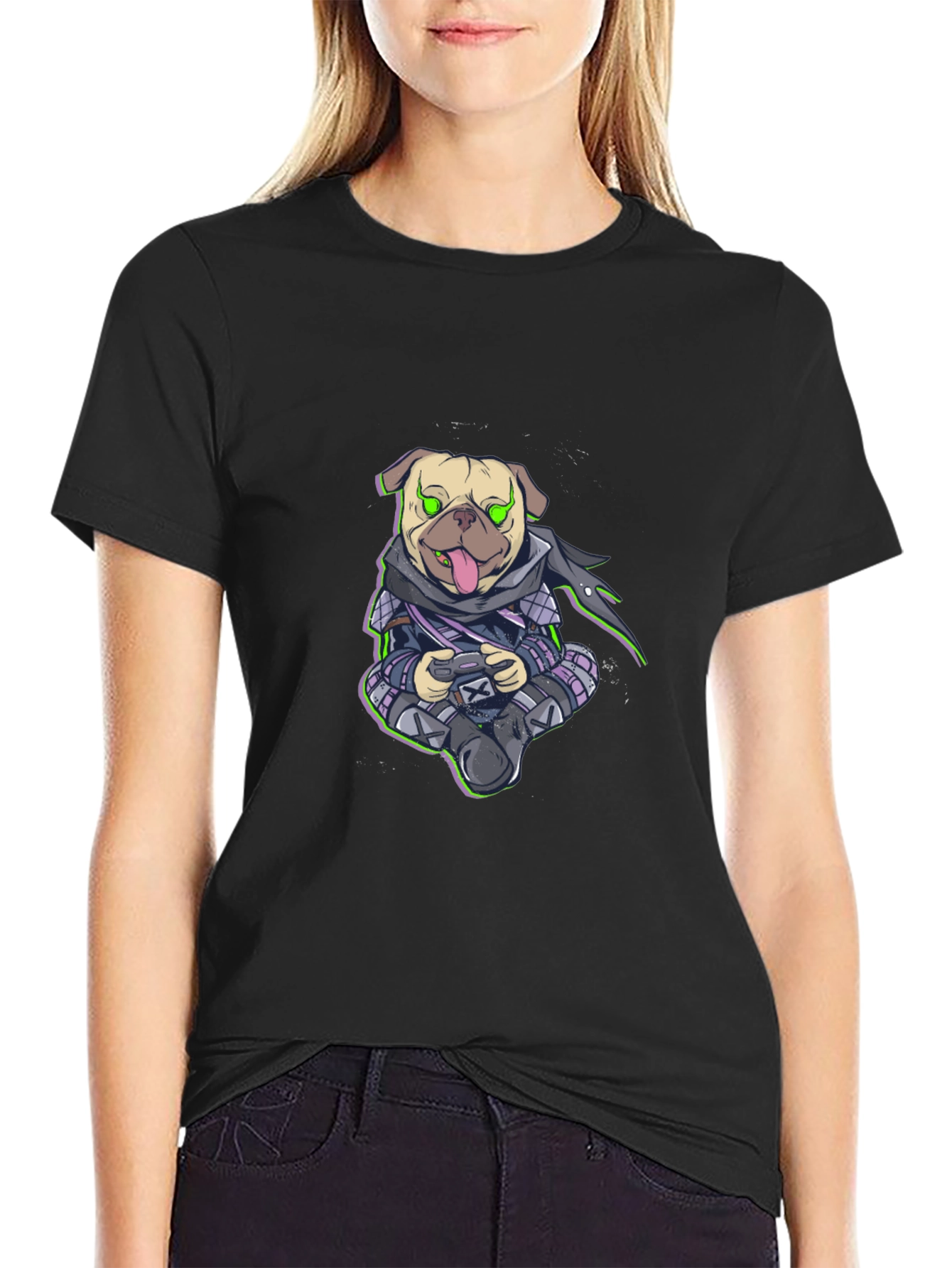 Gamer Pug Graphic T-Shirt - Black