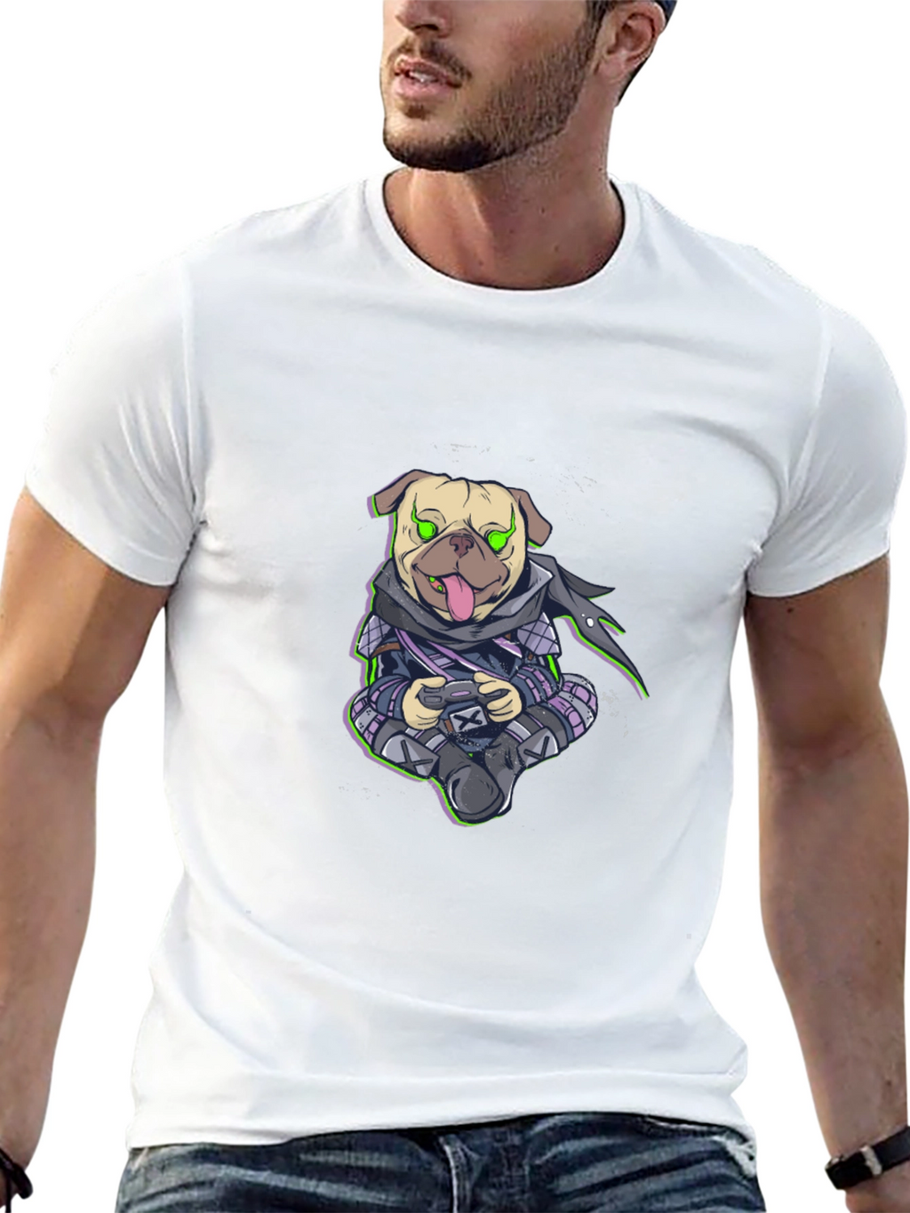 Gamer Pug Graphic T-Shirt - Black