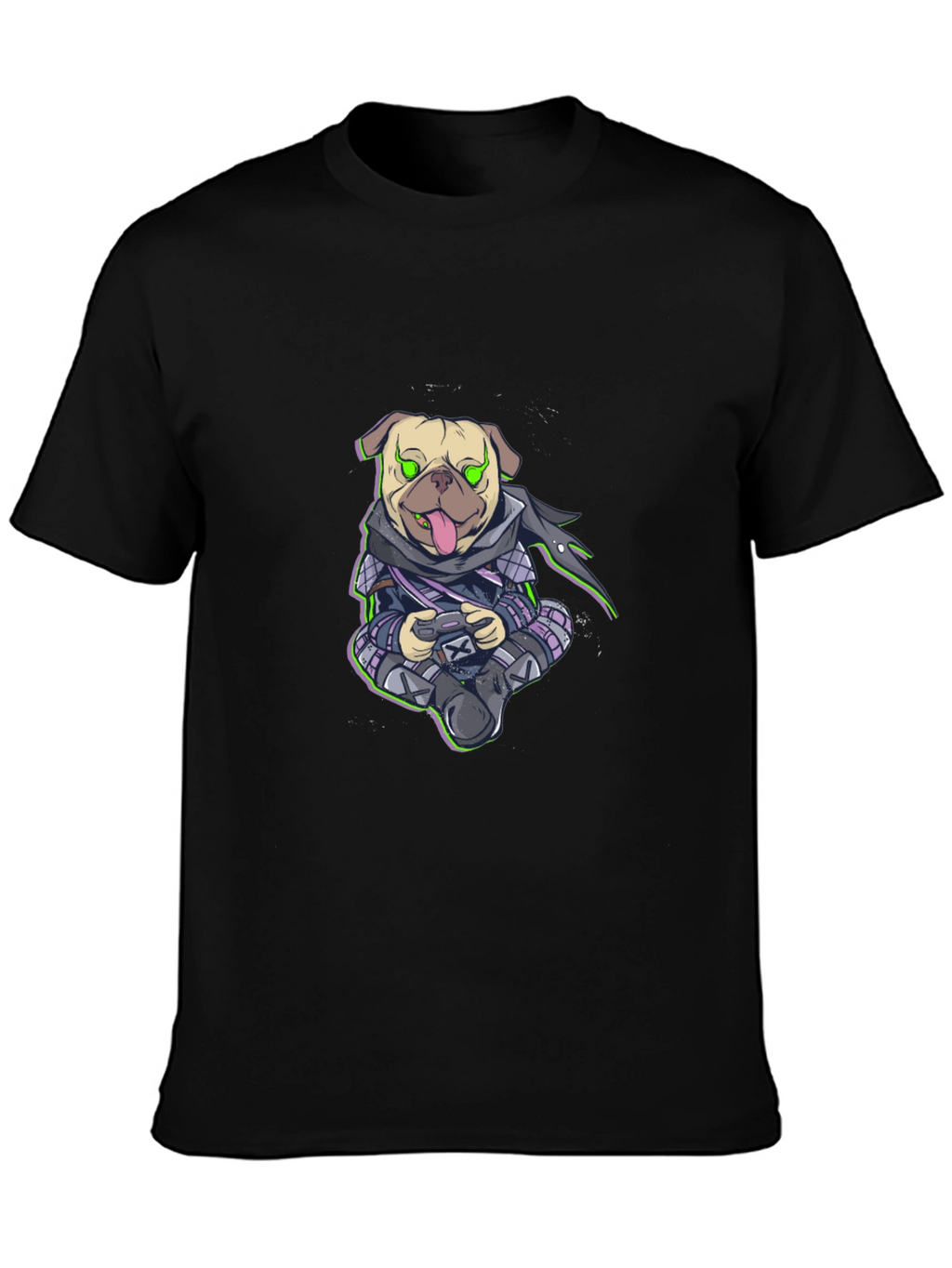 Gamer Pug Graphic T-Shirt - Black