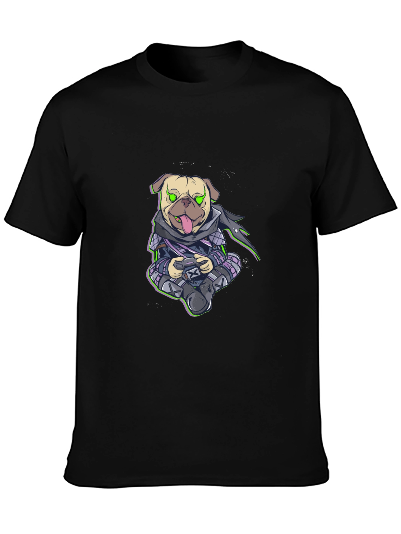 Gamer Pug Graphic T-Shirt - Black