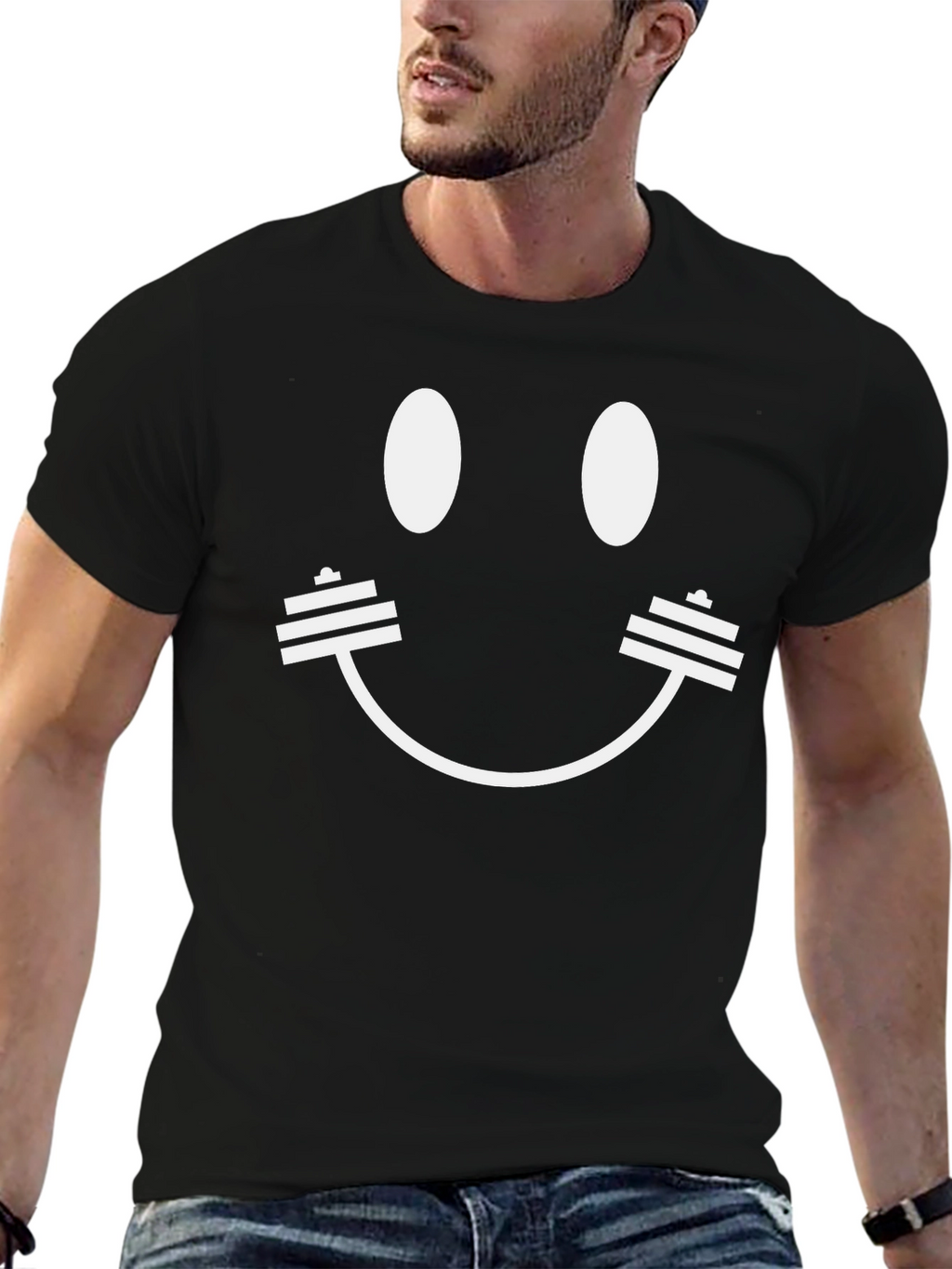 Workout Smiley Face T-Shirt - Black