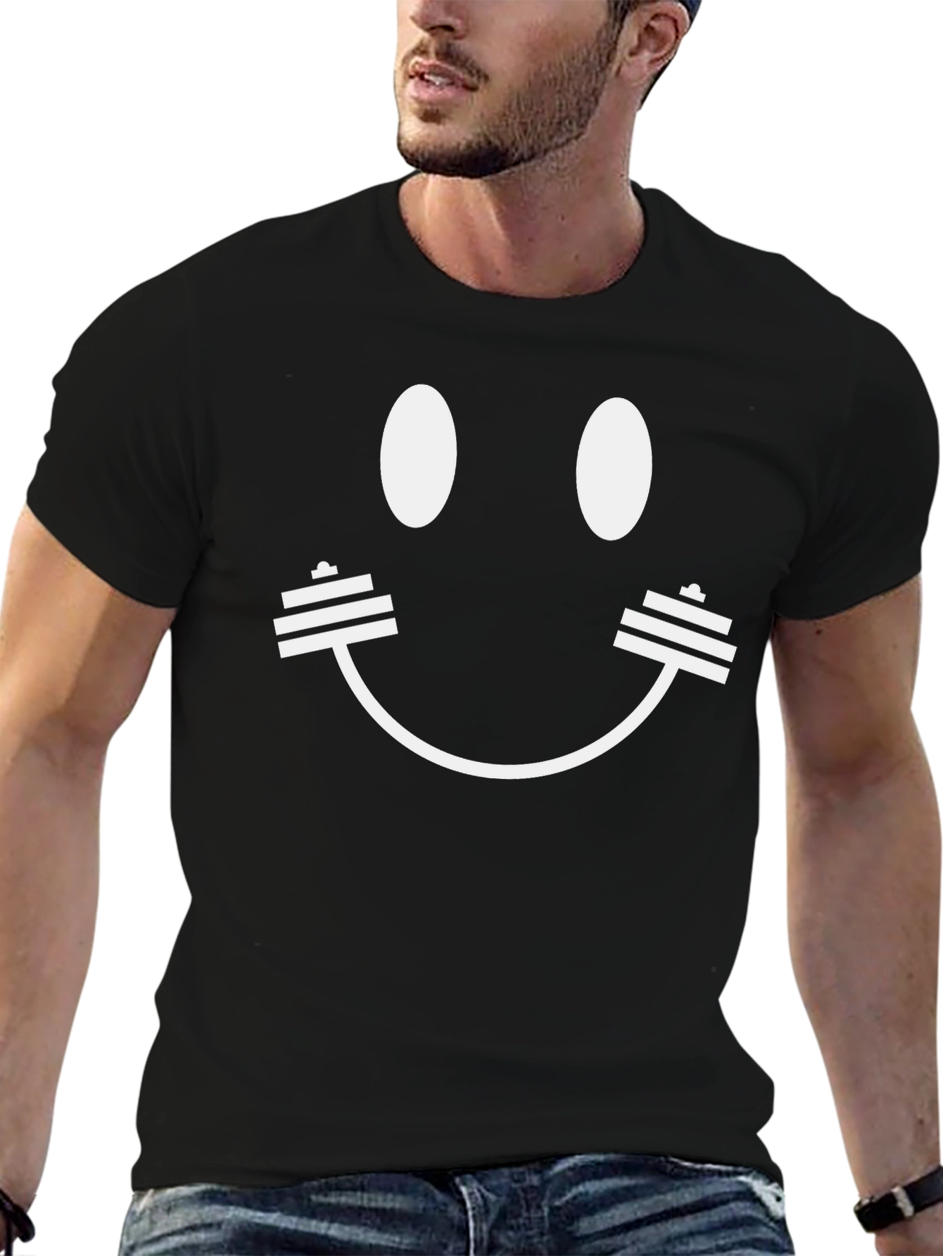 Workout Smiley Face T-Shirt - Black