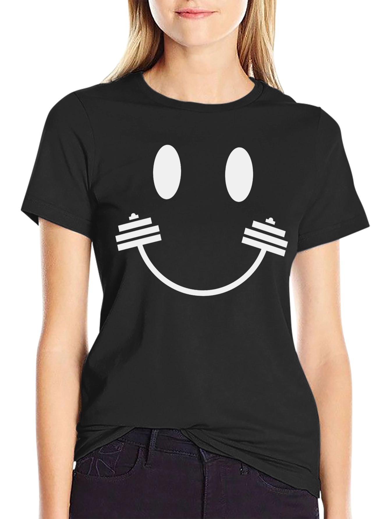 Workout Smiley Face T-Shirt - Black