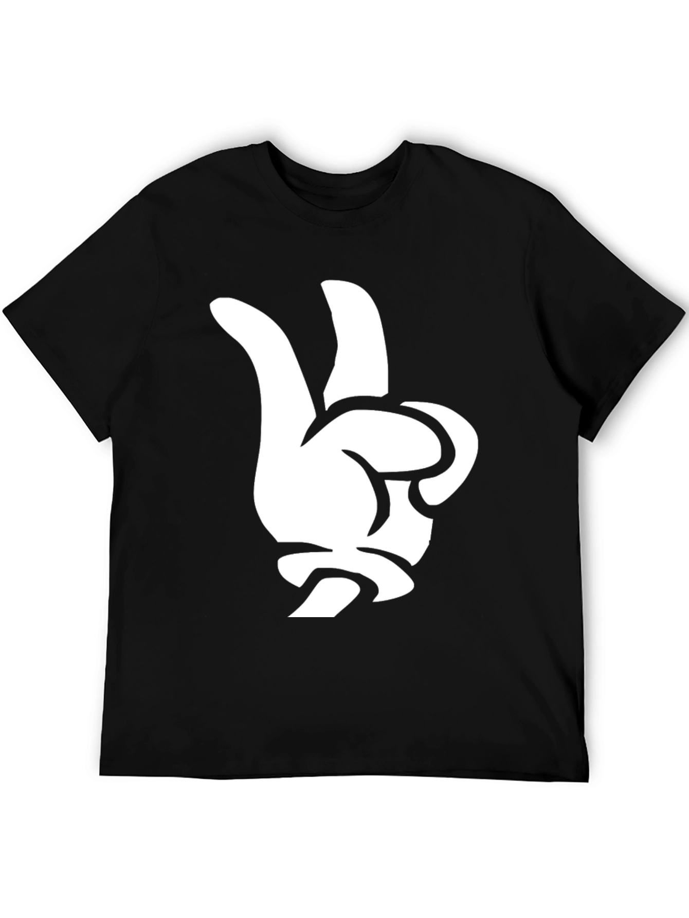 Cool Cartoon Glove Peace Sign Black T-Shirt