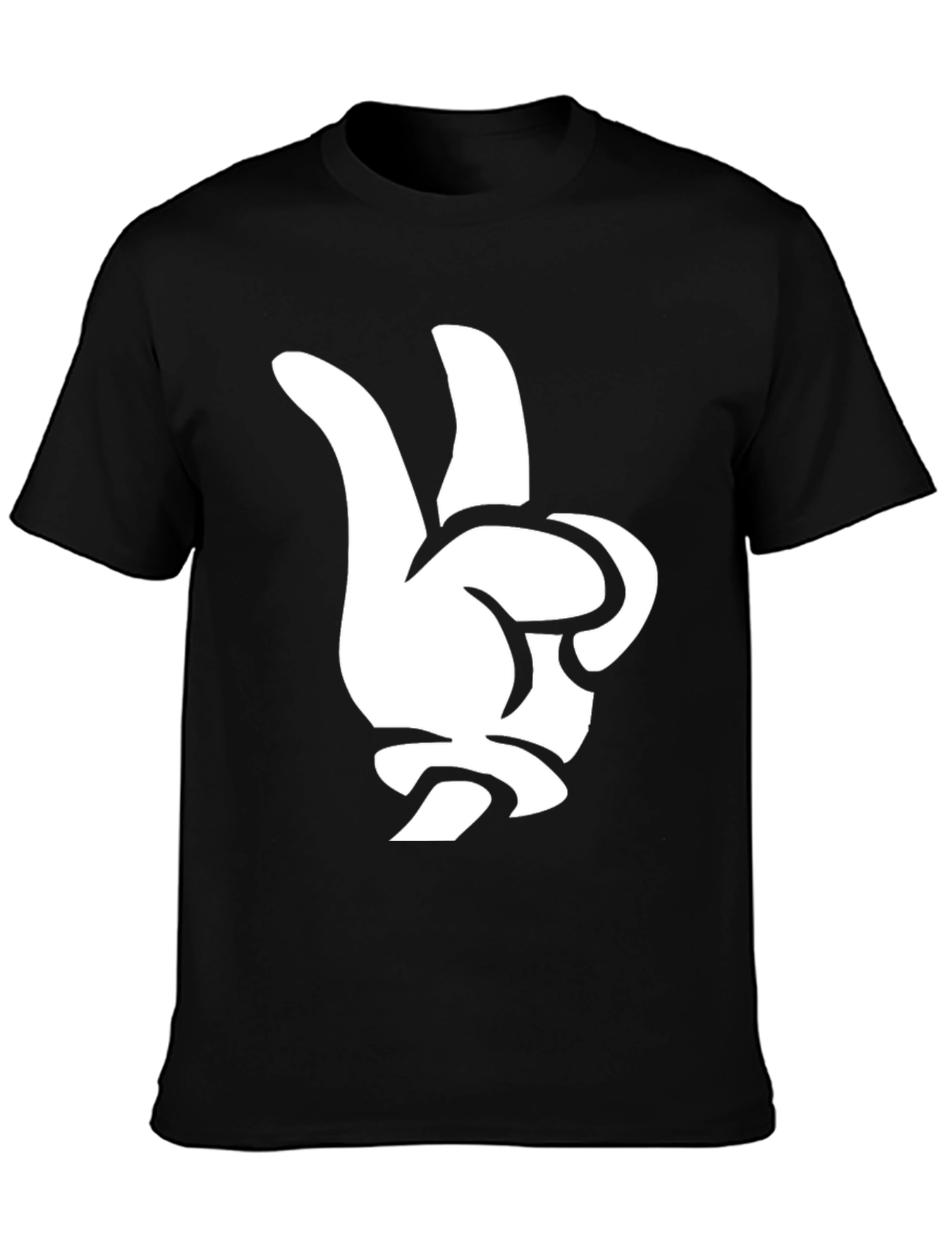 Cool Cartoon Glove Peace Sign Black T-Shirt