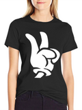 Cool Cartoon Glove Peace Sign Black T-Shirt