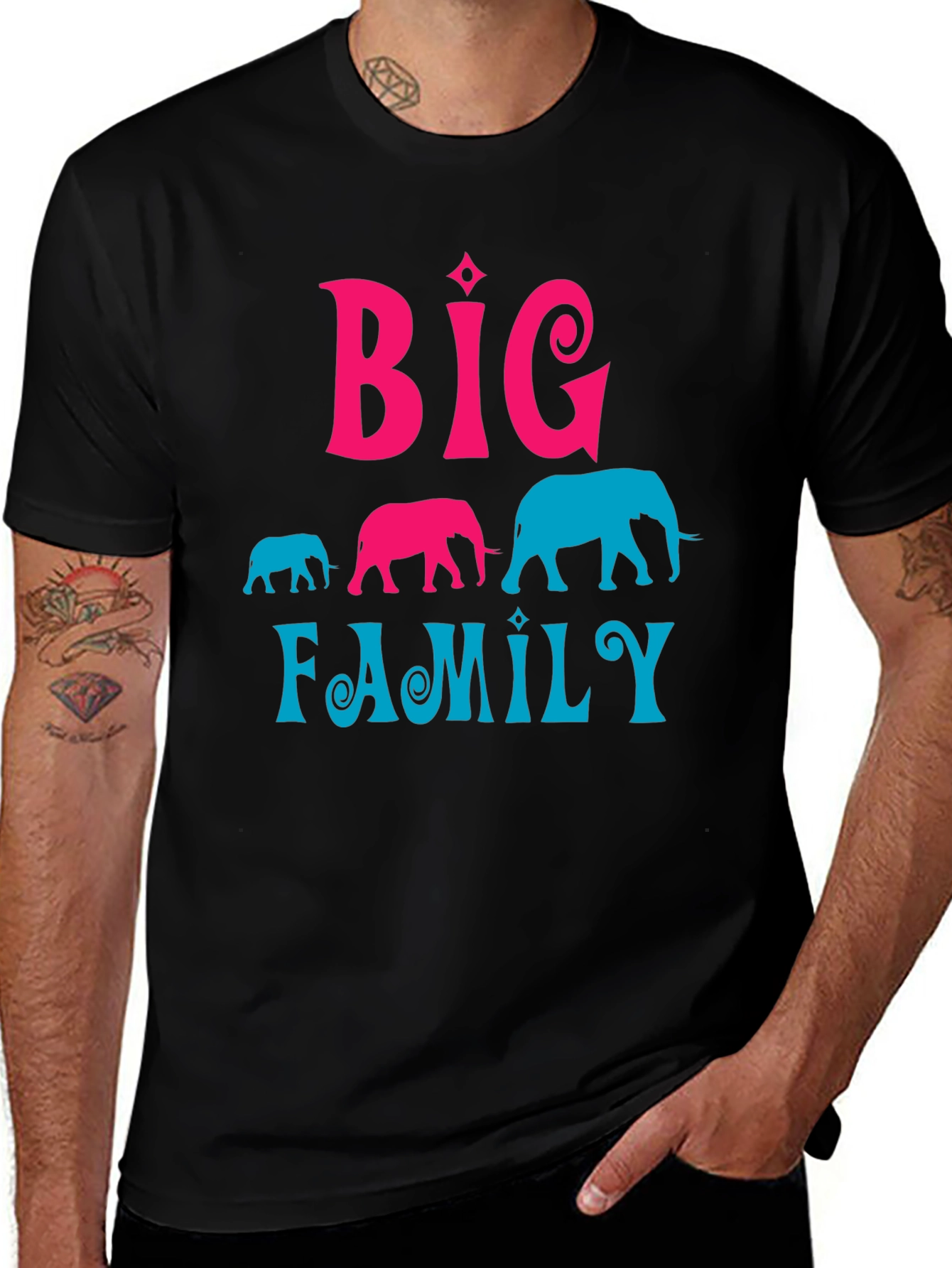 Big Family Elephant Graphic T-Shirt