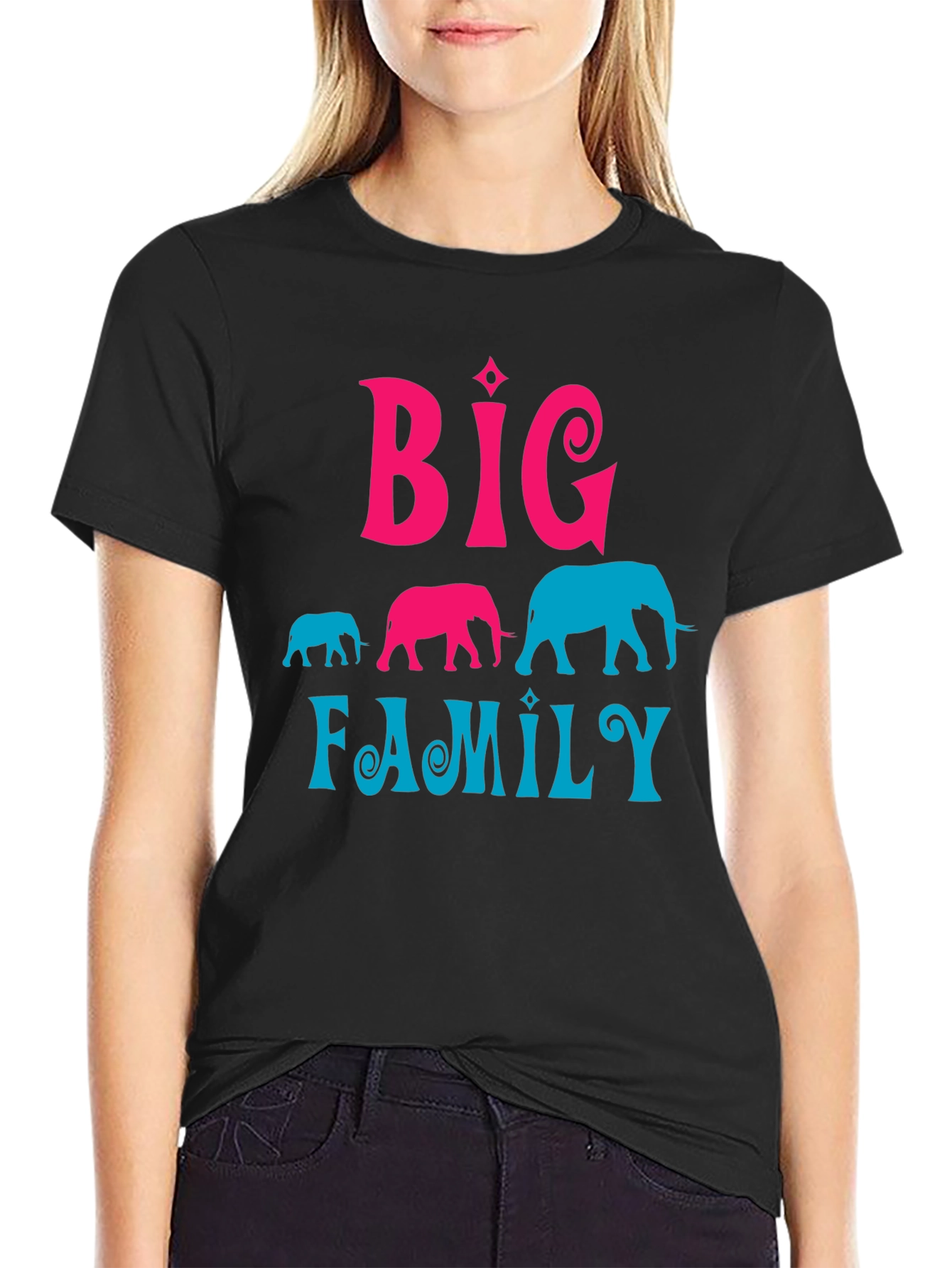 Big Family Elephant Graphic T-Shirt