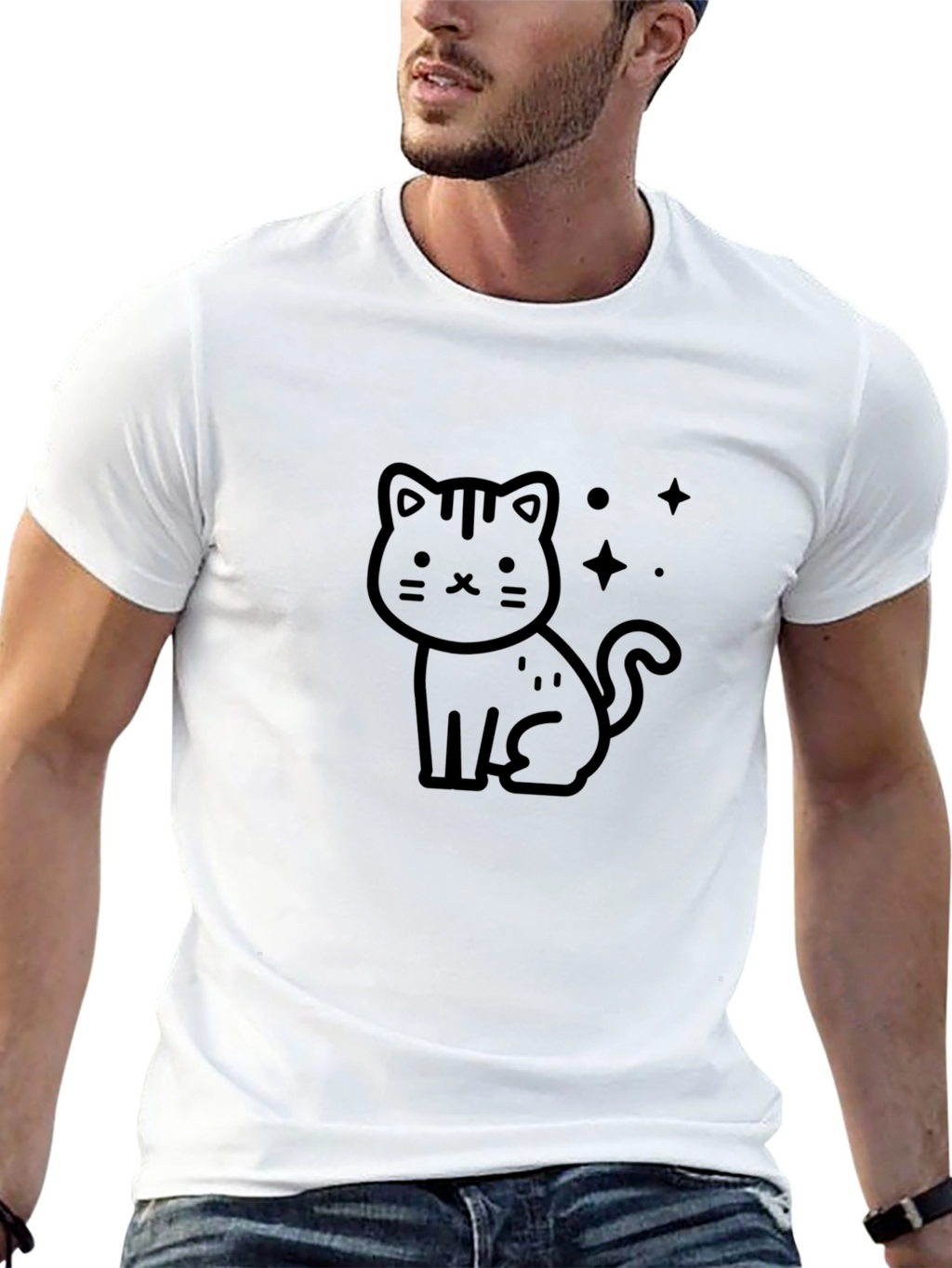 Cute Cartoon Cat Black T-Shirt