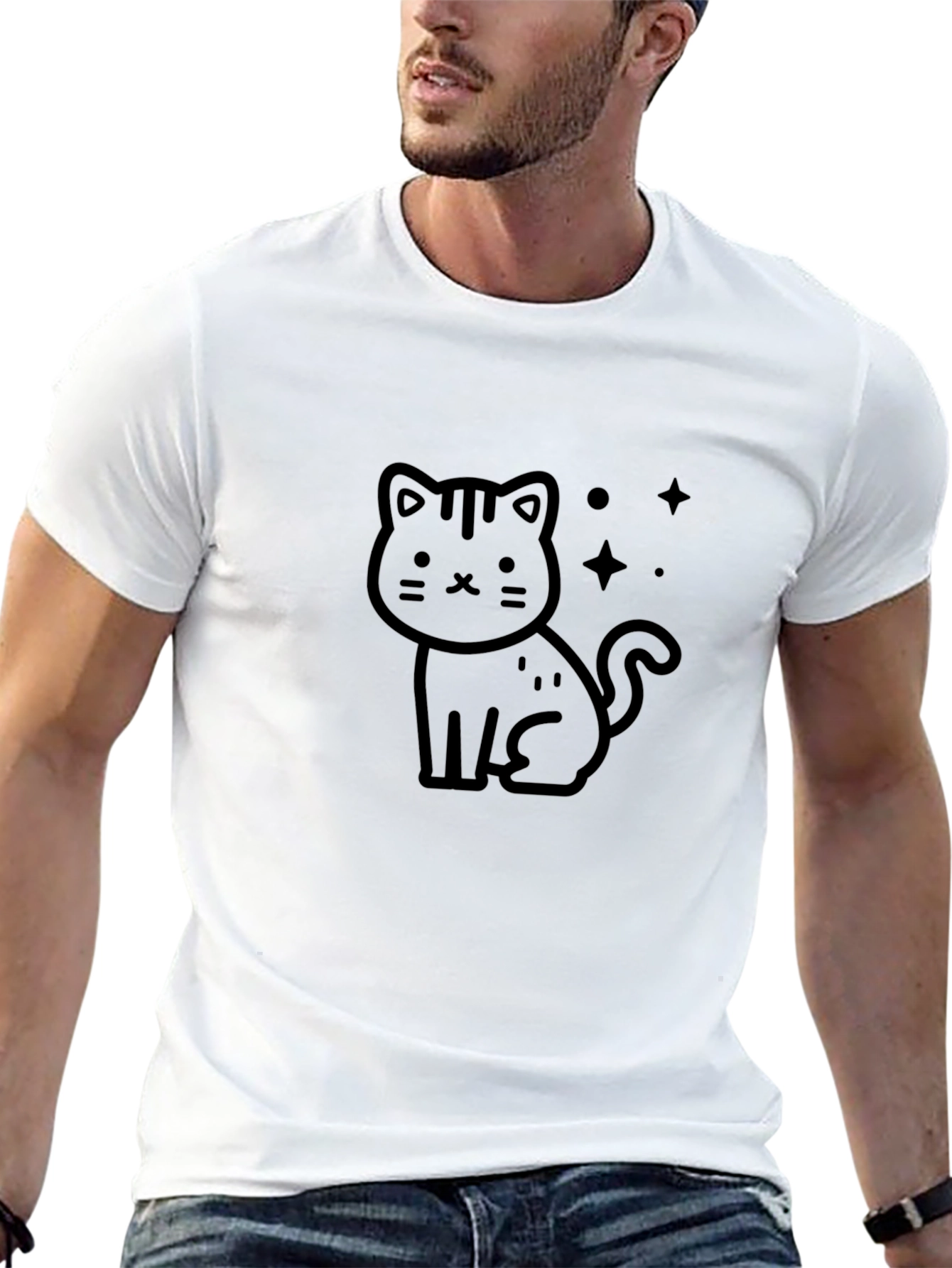 Cute Cartoon Cat Black T-Shirt