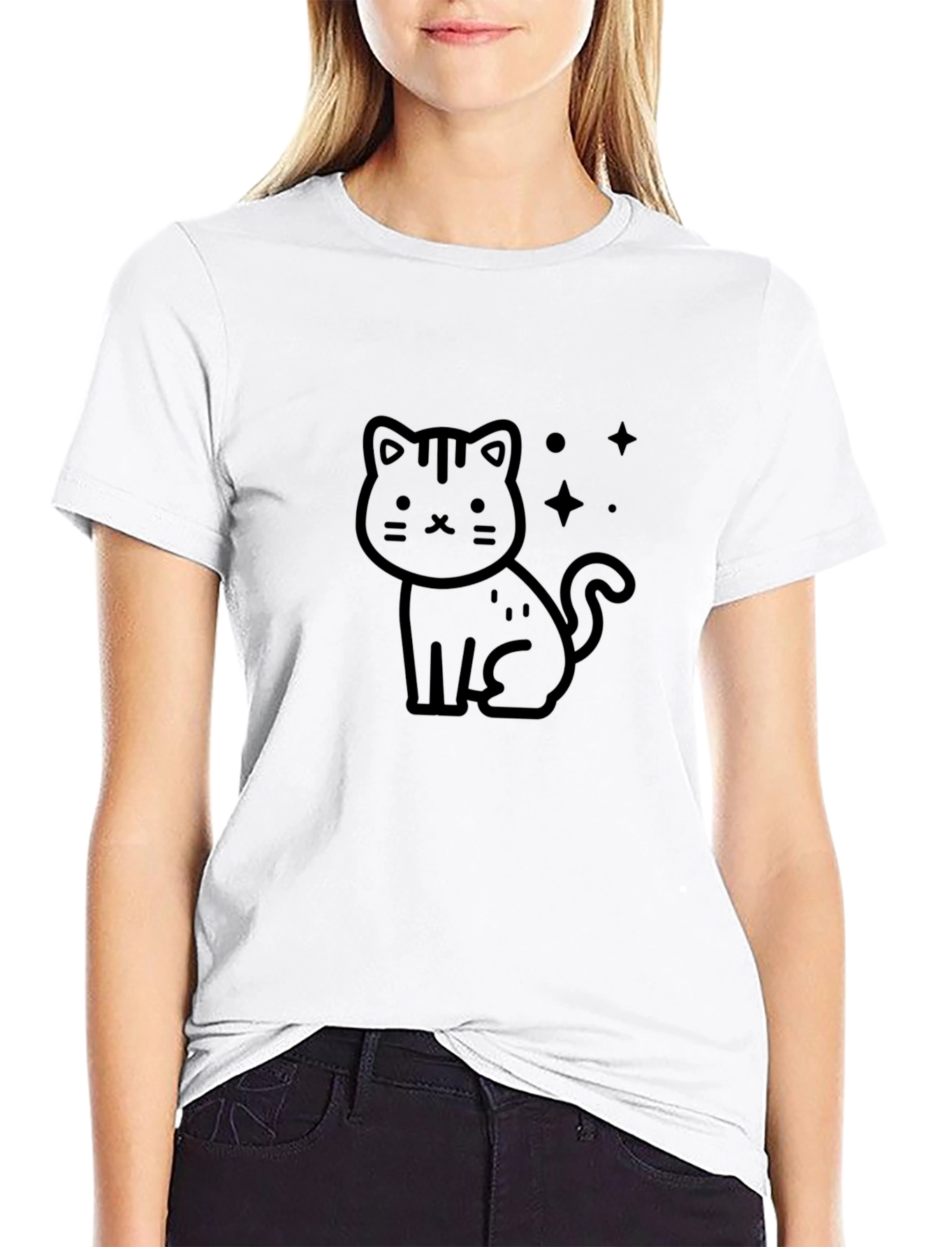 Cute Cartoon Cat Black T-Shirt