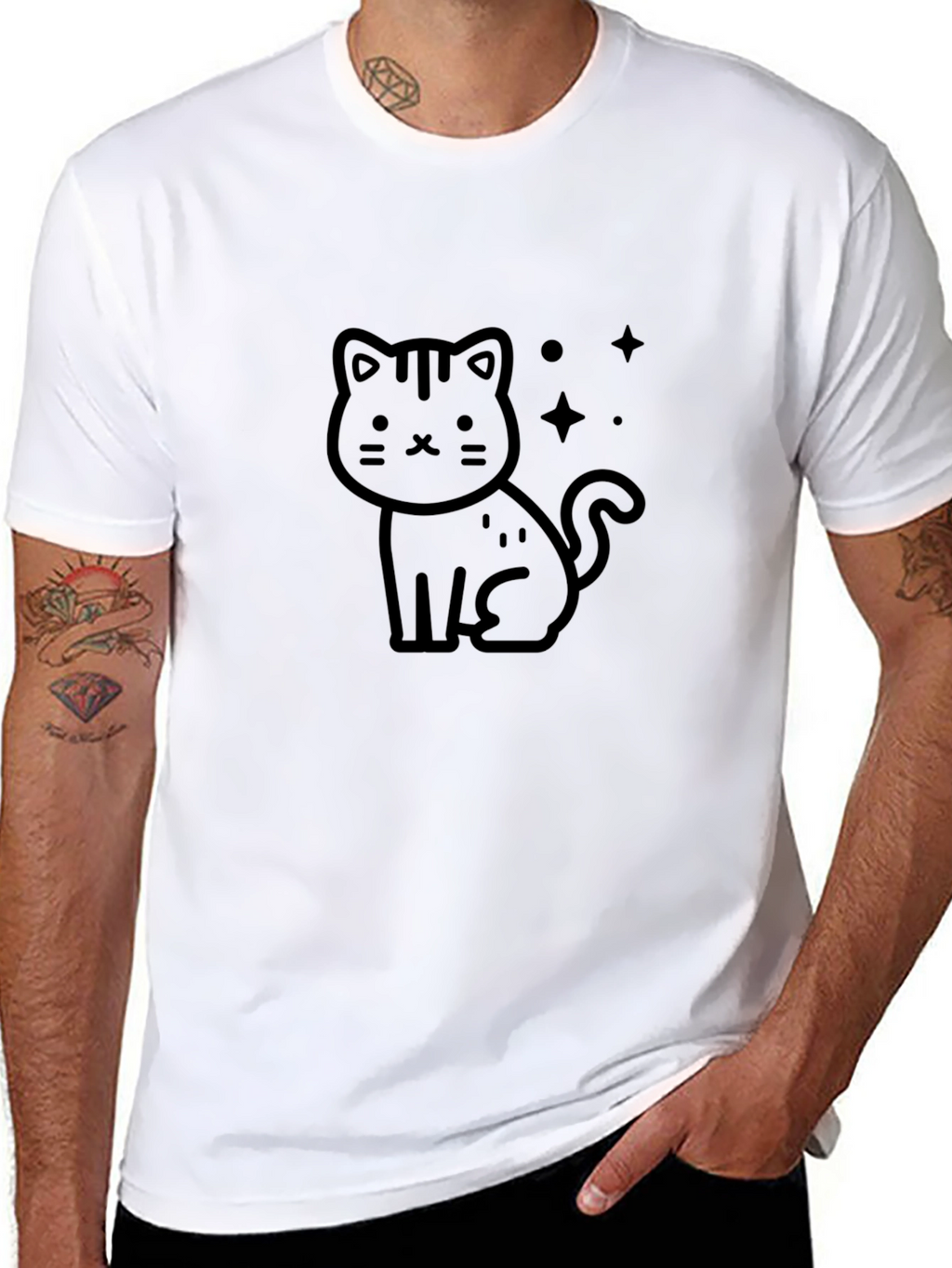 Cute Cartoon Cat Black T-Shirt