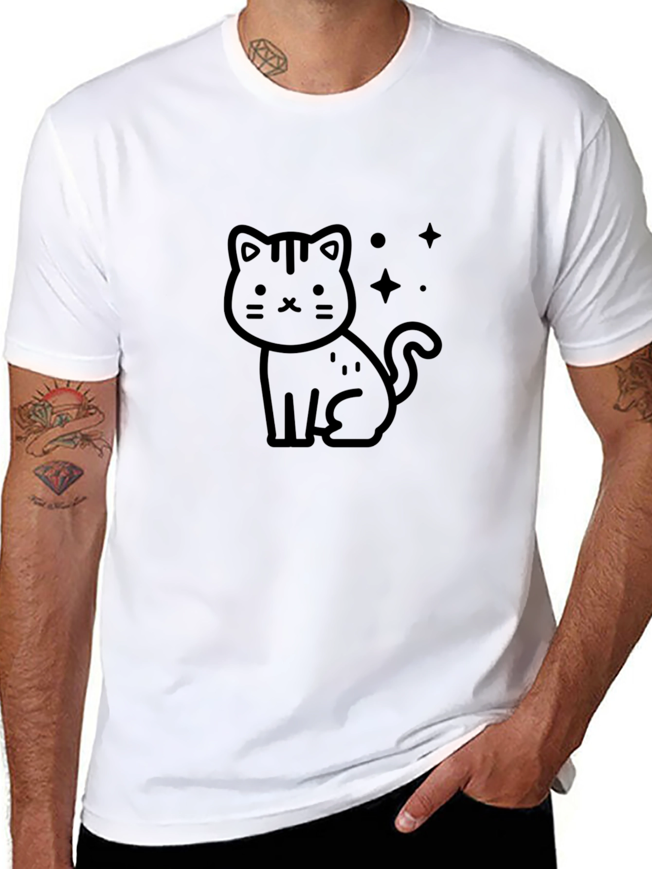 Cute Cartoon Cat Black T-Shirt