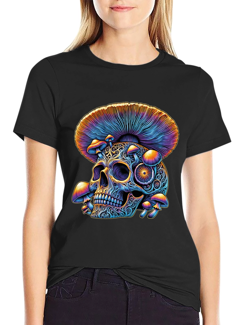 Psychedelic Skull & Mushroom Graphic T-Shirt